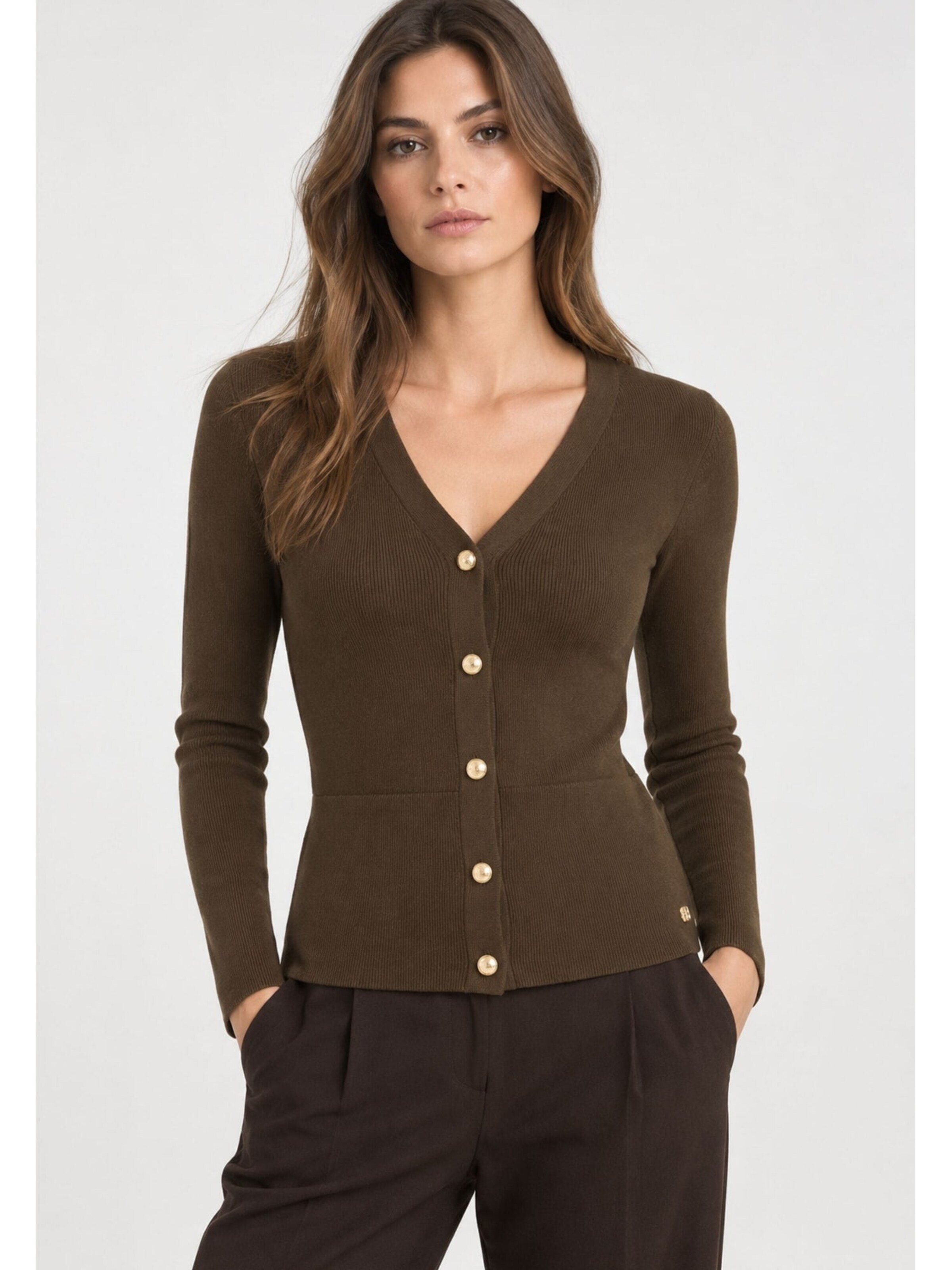 Fracomina Kardigan 'Viscose Cardigan with Jewel Buttons' w kolorze brązowy