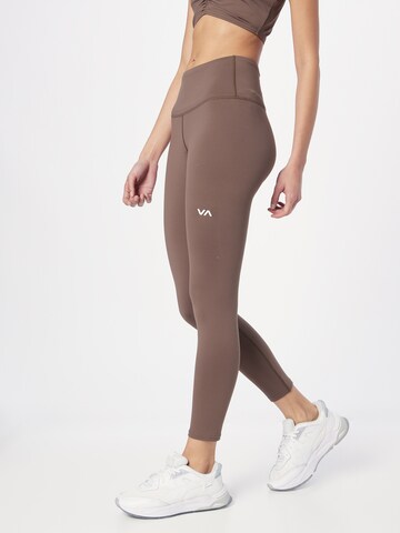 RVCA Skinny Workout Pants in Brown: front