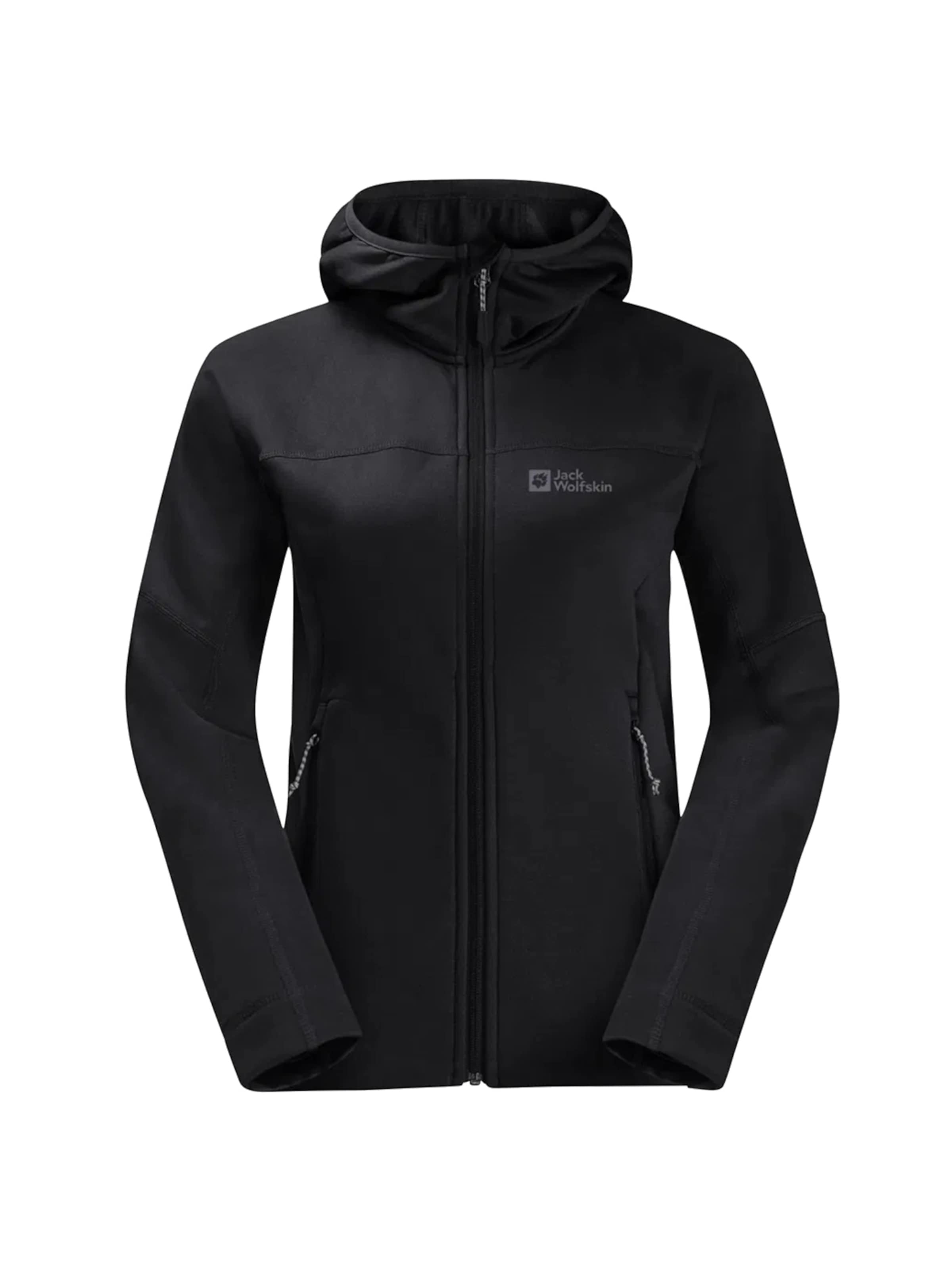 JACK WOLFSKIN Athletic Fleece Jacket in Black: front