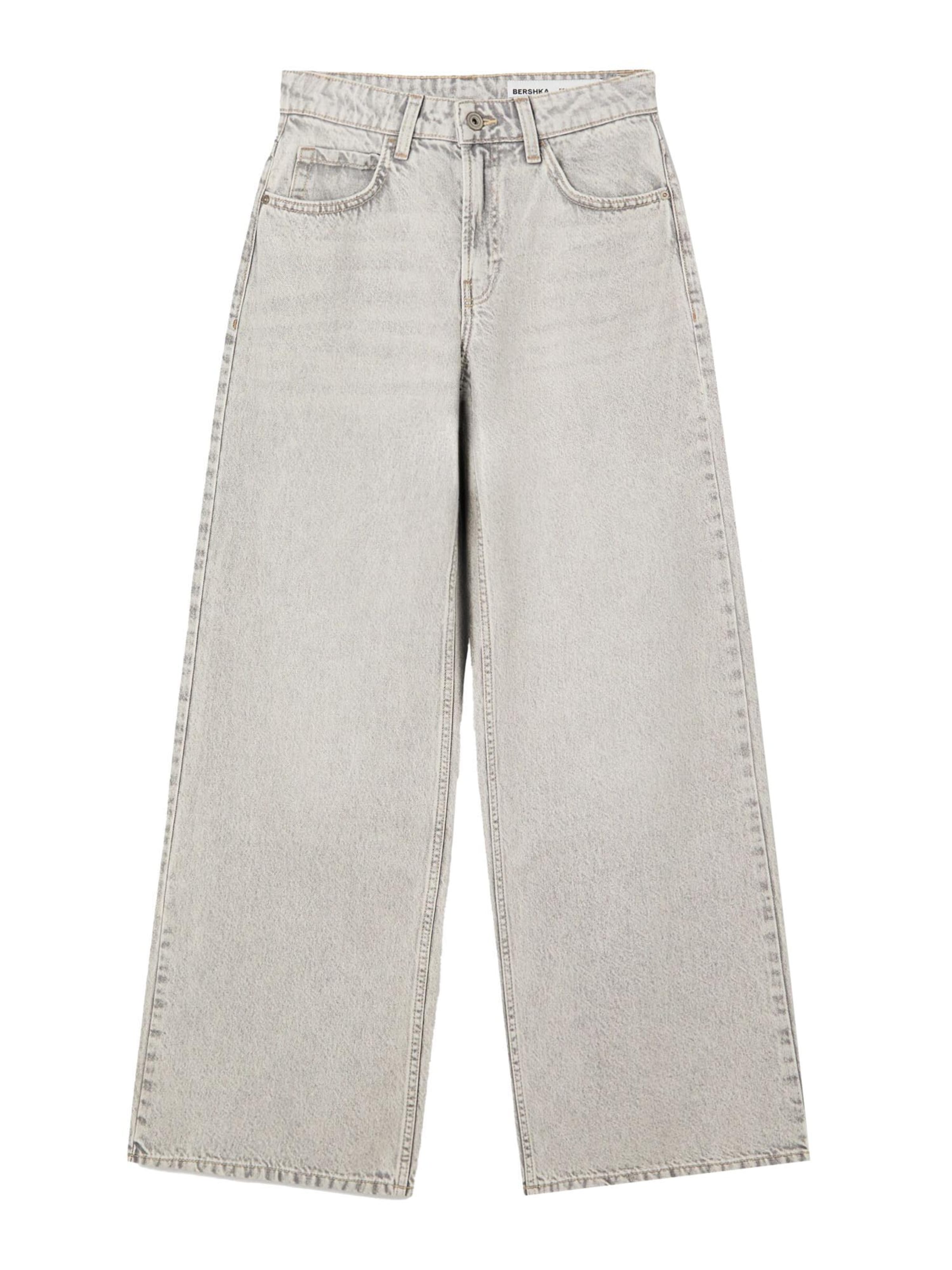 Wide leg Jeans de la Bershka pe gri: față