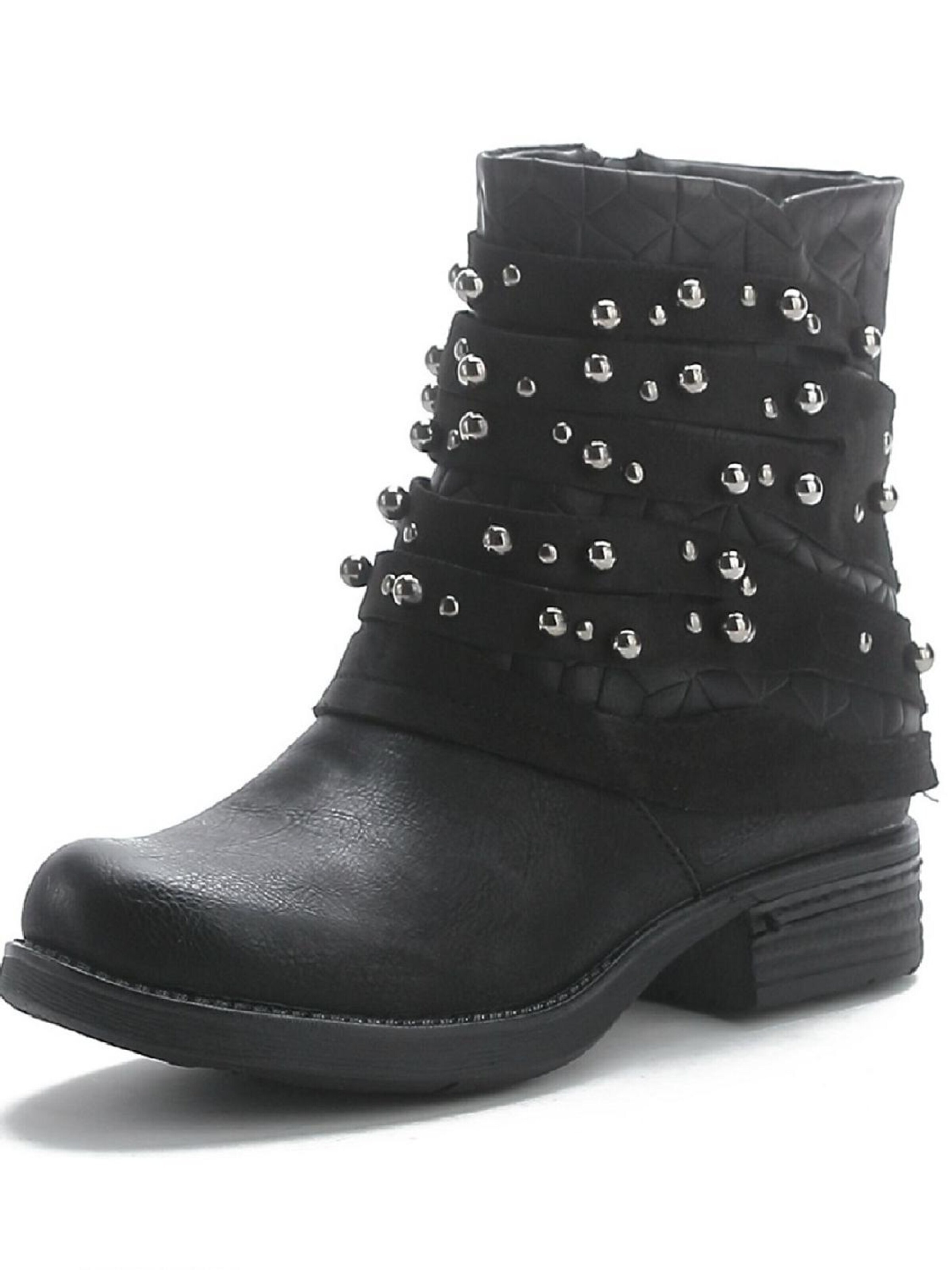 Pogolino Boots 'Damen Stiefeletten Biker Boots Nieten ST016' in Black: front