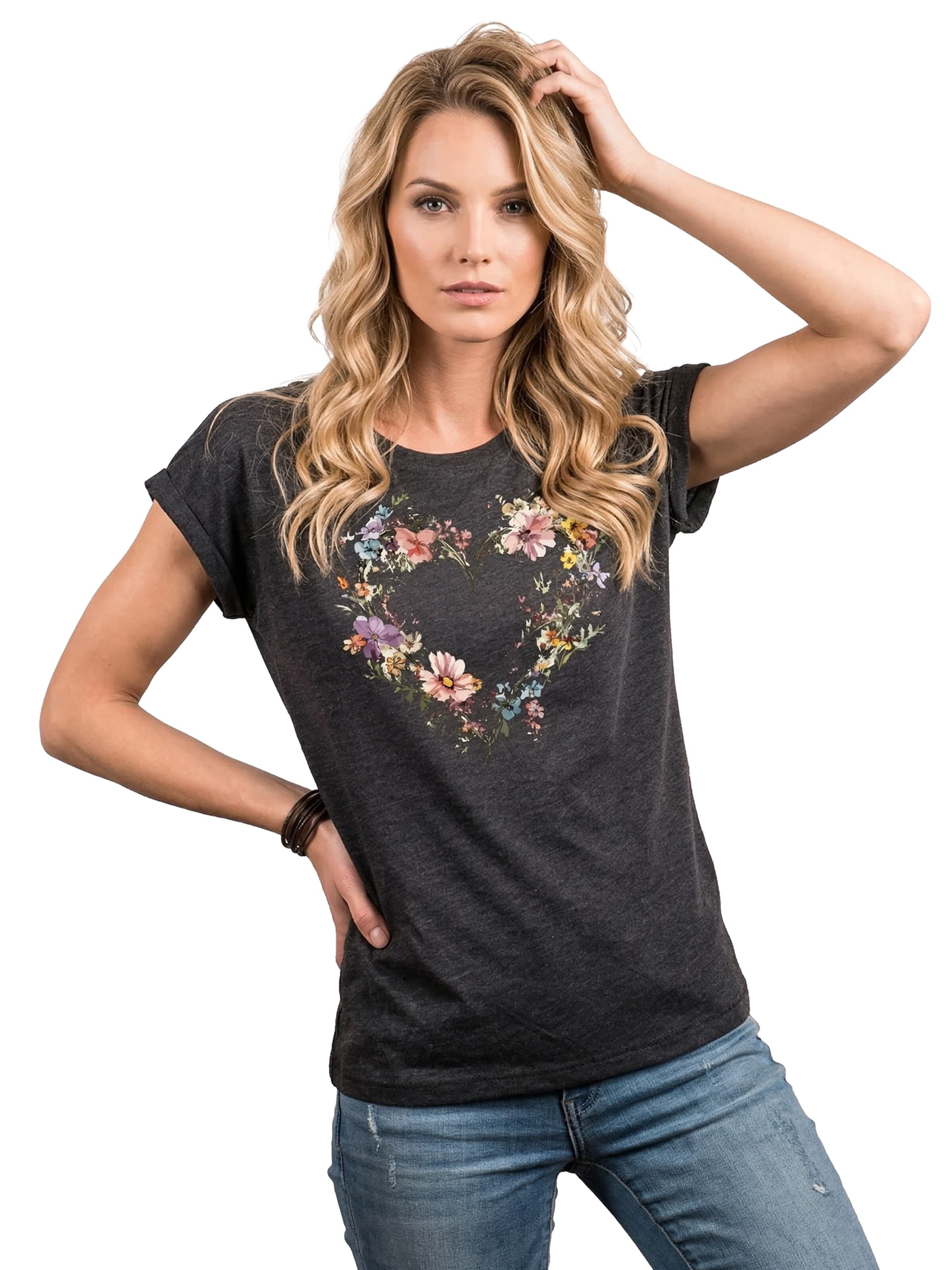 MAKAYA Shirt 'Blumenherz' in Grey: front