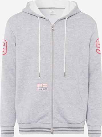 Cross Jeans Zip-Up Hoodie ' 25434 ' in Grey: front