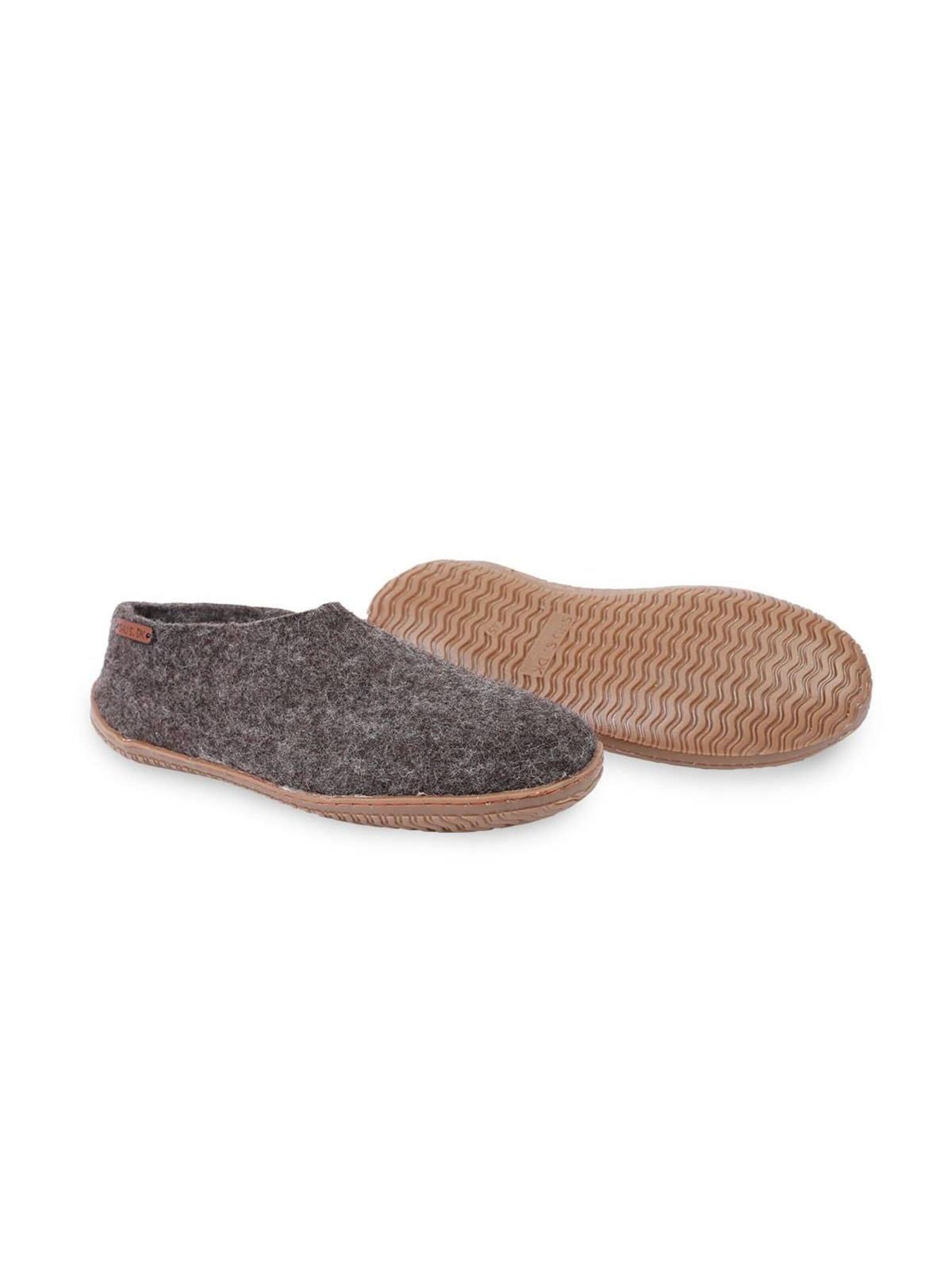 SHUS walk with nature Huisschoen 'Uldhjemmesko (100% ren uld) -m/Gummisål - Dansk Design fra SHUS' in Bruin