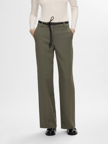 SELECTED FEMME Wide leg Trousers with creases 'SLFRita' in Green: front