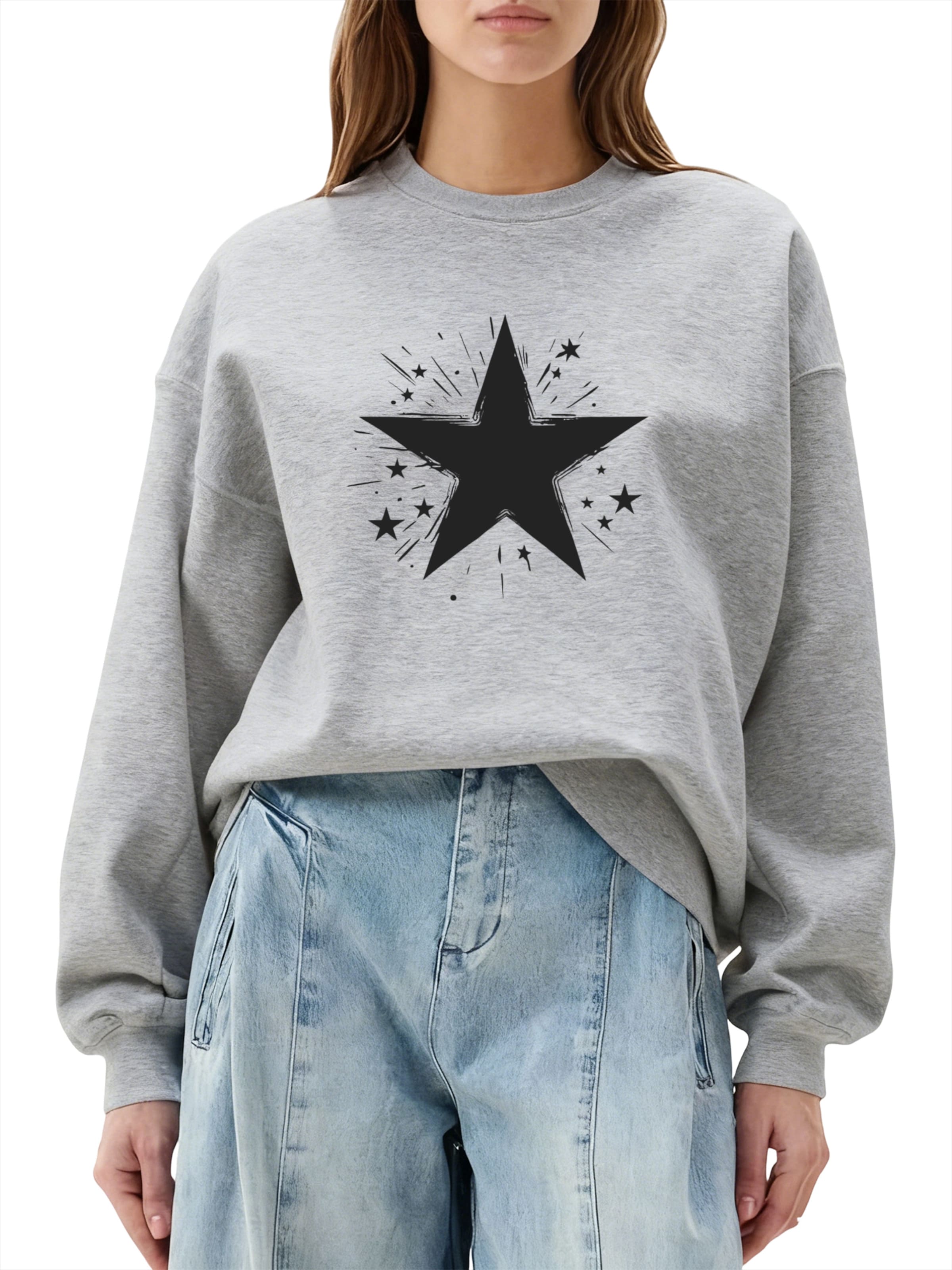 Felpa 'Women's Pullover with Star Print, Loose Fleece Pullover for Autumn/Winter' di GORHEY in grigio: frontale