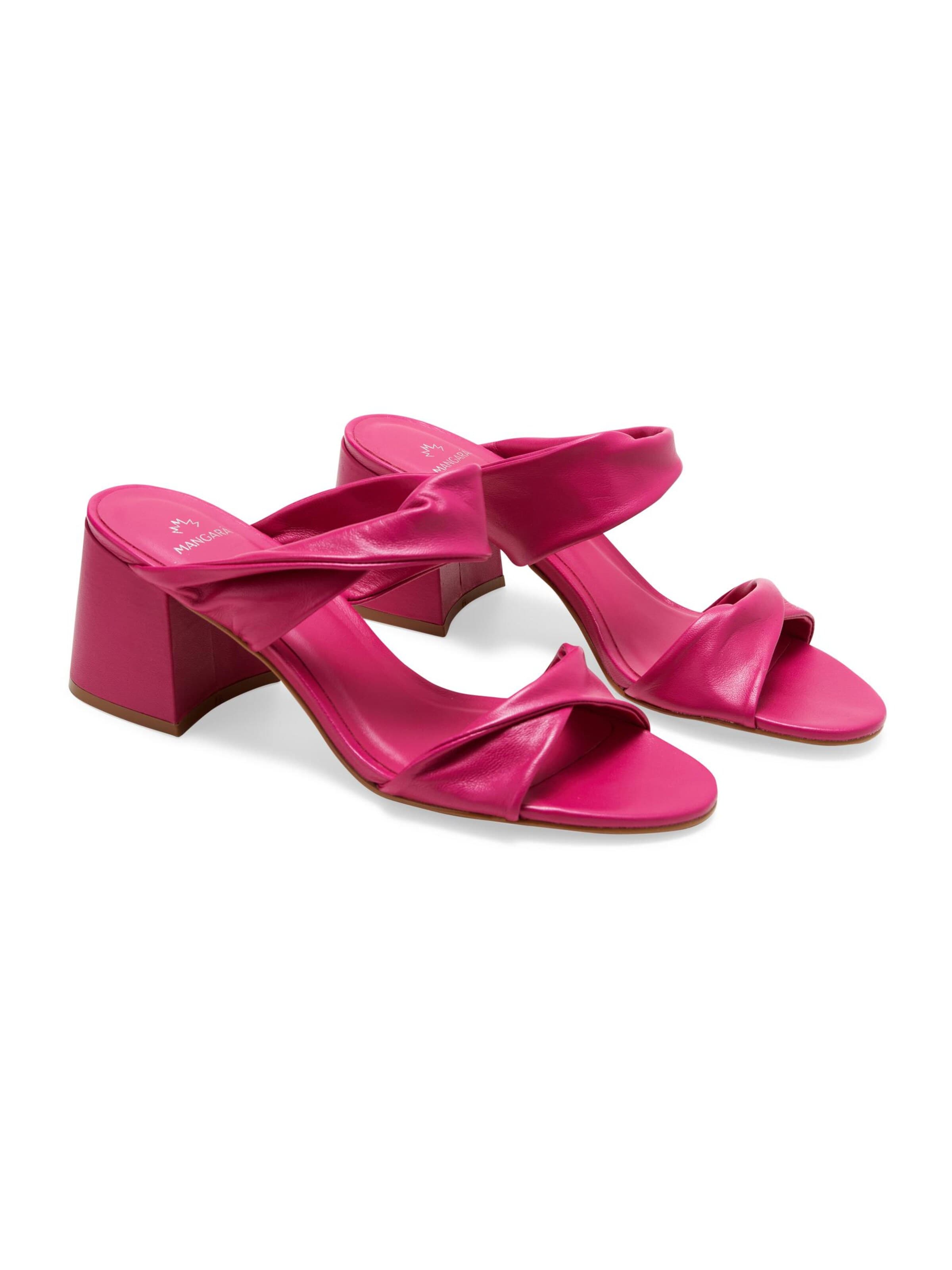Mangara Atelier Muiltjes 'Xaxim Damen Mules Ziegenleder Pink Blockabsatz 6,5 cm' in Roze
