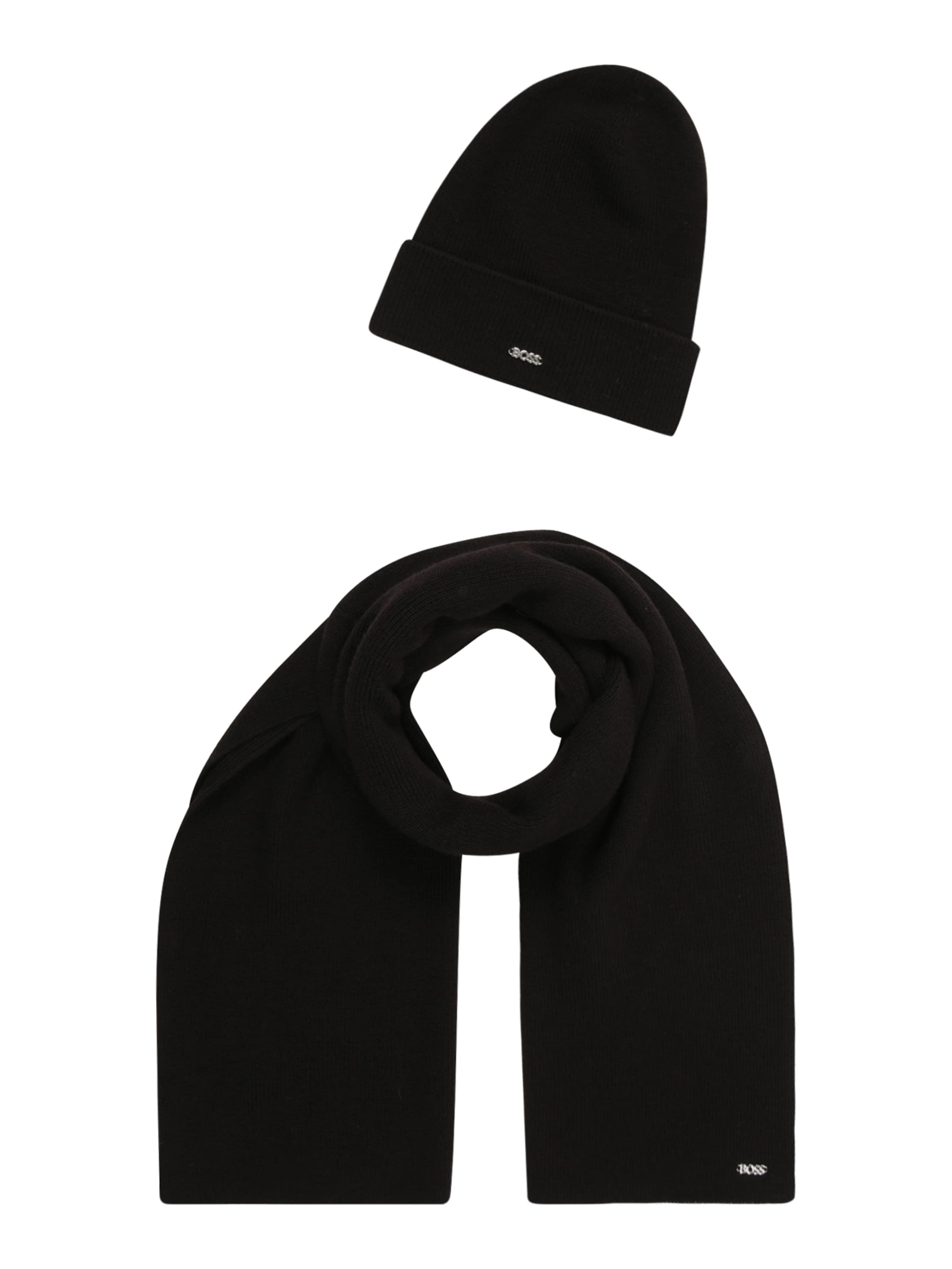 BOSS Set: Mütze und Schal 'Liviliana' in Schwarz: Vorderseite