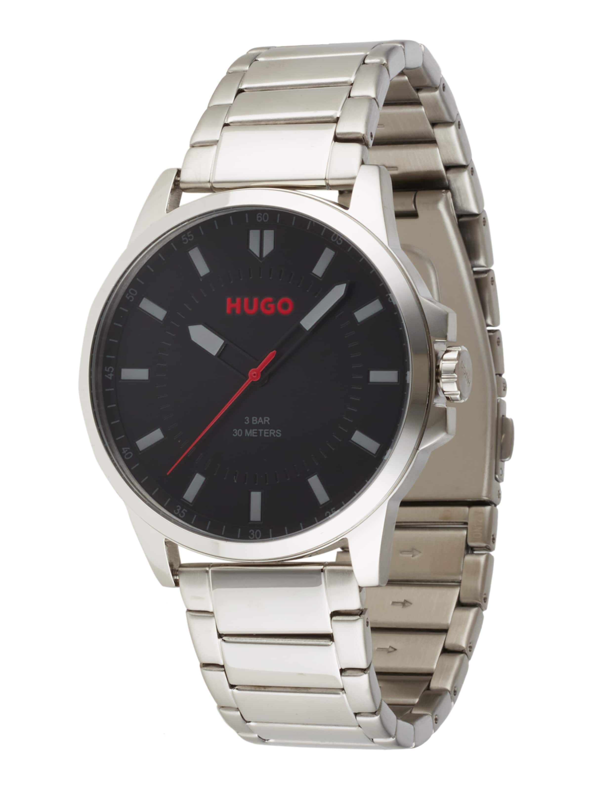 Ceas analogic de la HUGO pe argintiu: față