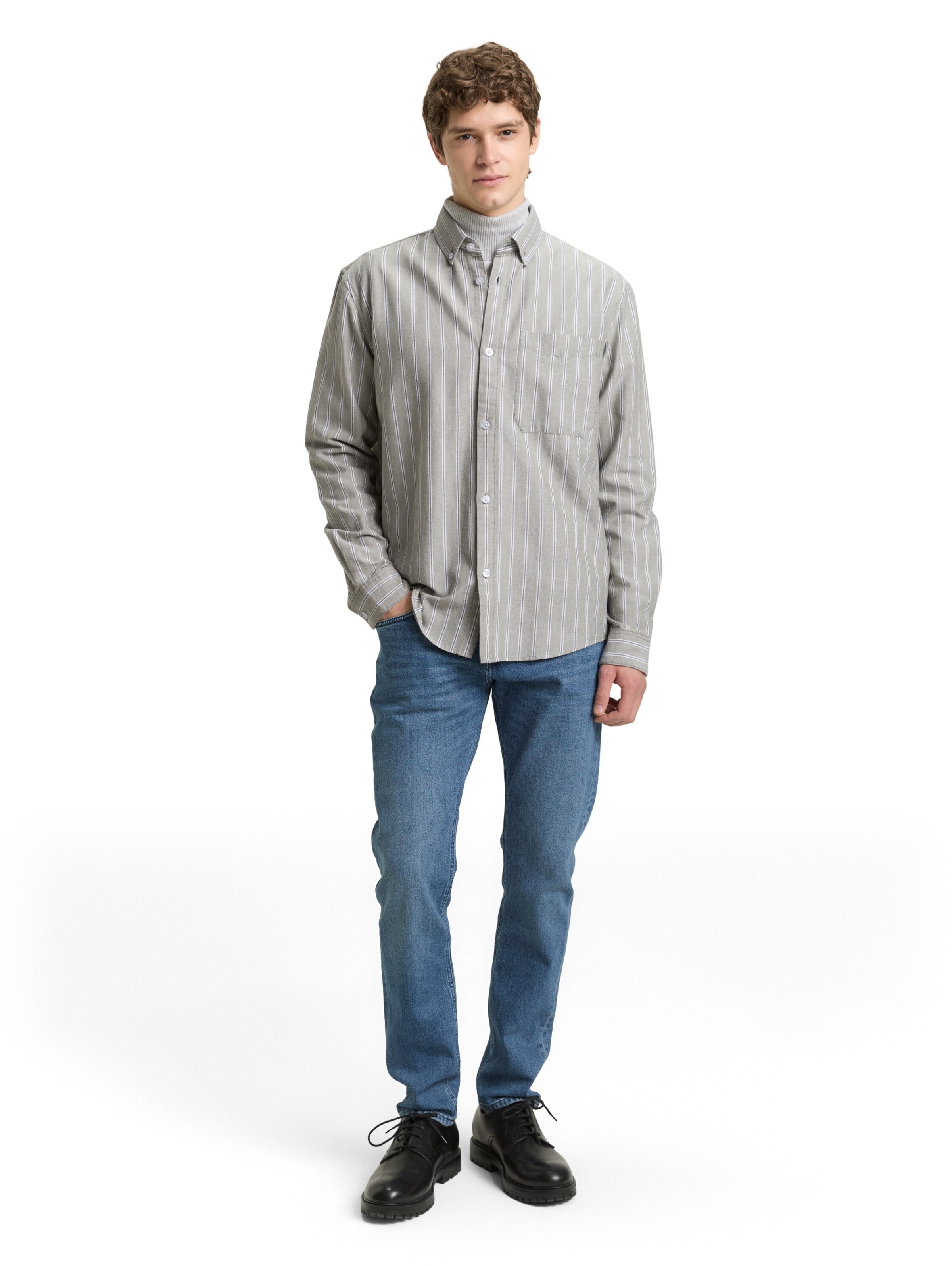 TOM TAILOR DENIM Comfort fit Button Up Shirt in Beige