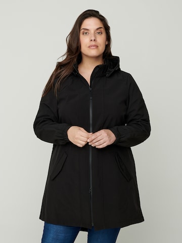 Zizzi Between-Seasons Coat in Black: front