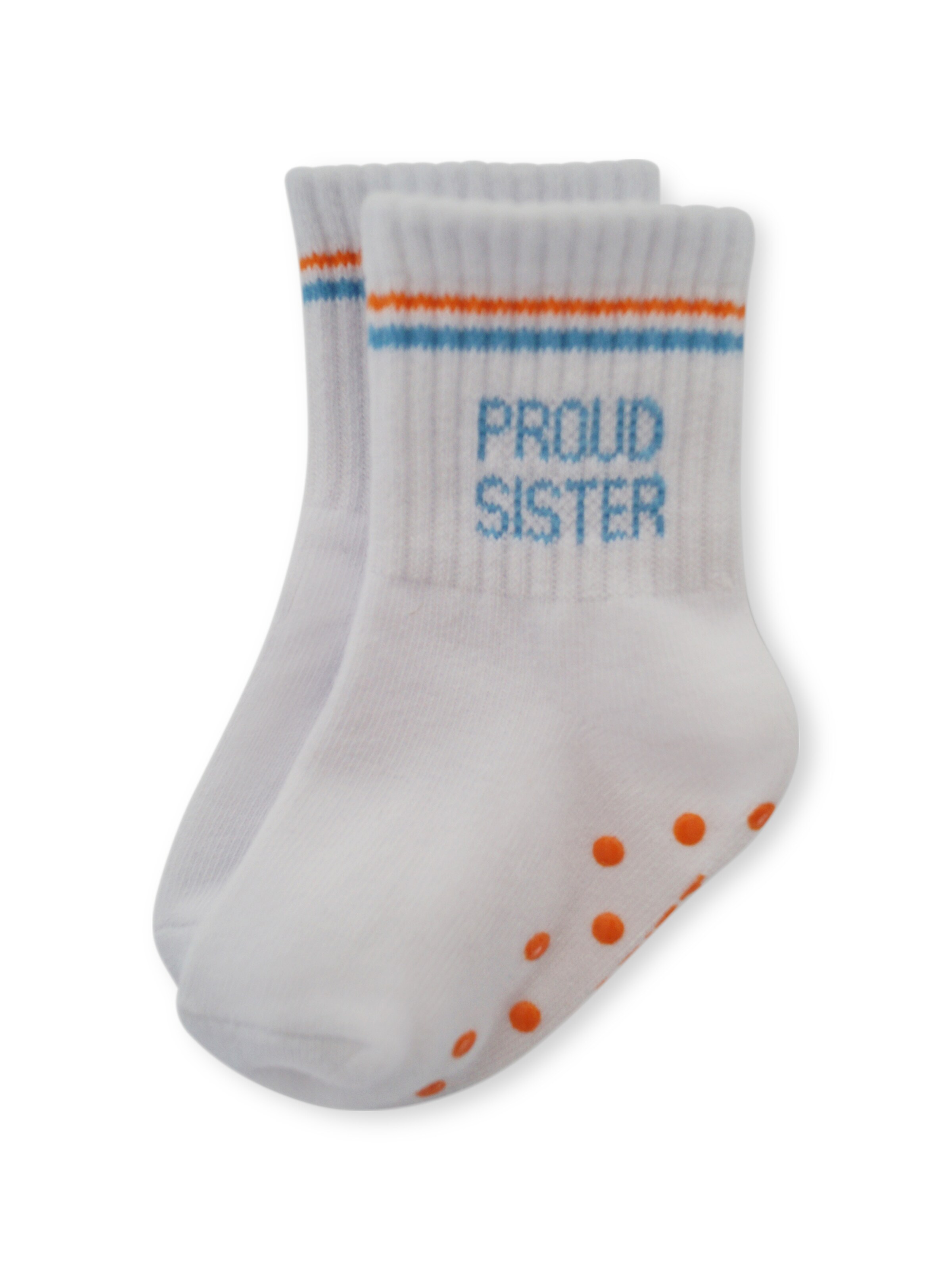 Pippa & Piet Socken 'Proud Sister'‌ in Orange: Vorderseite