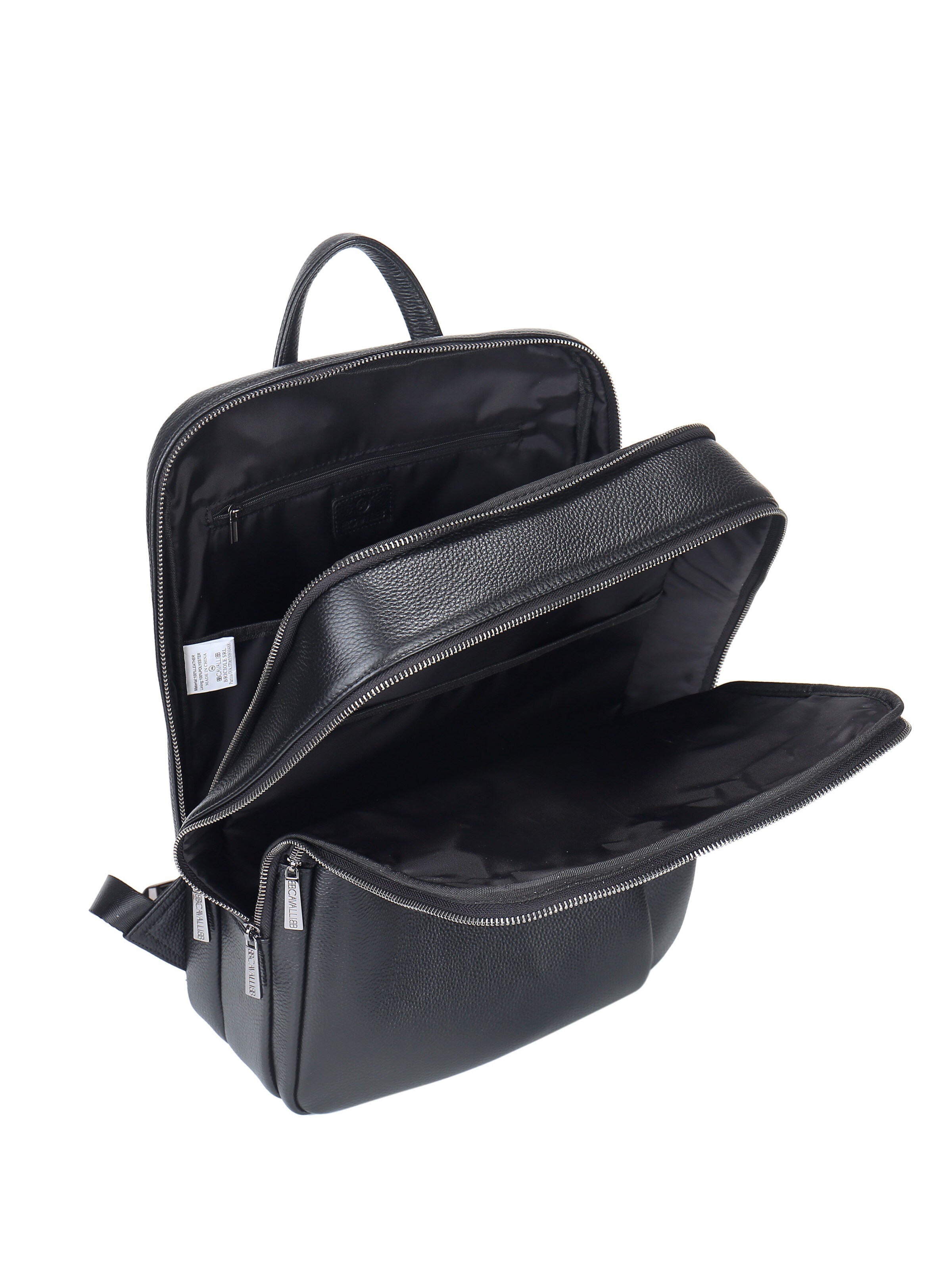 Zaino 'Zaino Unisex Vera Pelle - Chiusura Zip, Tasche Multiple, Manico Pelle' di B. Cavalli in nero
