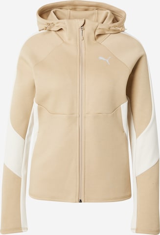 PUMA Athletic Zip-Up Hoodie 'EVOSTRIPE' in Brown: front