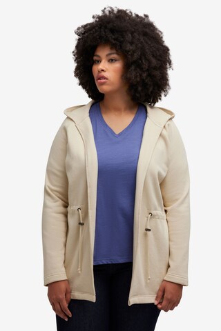 Ulla Popken Zip-Up Hoodie in Beige: front