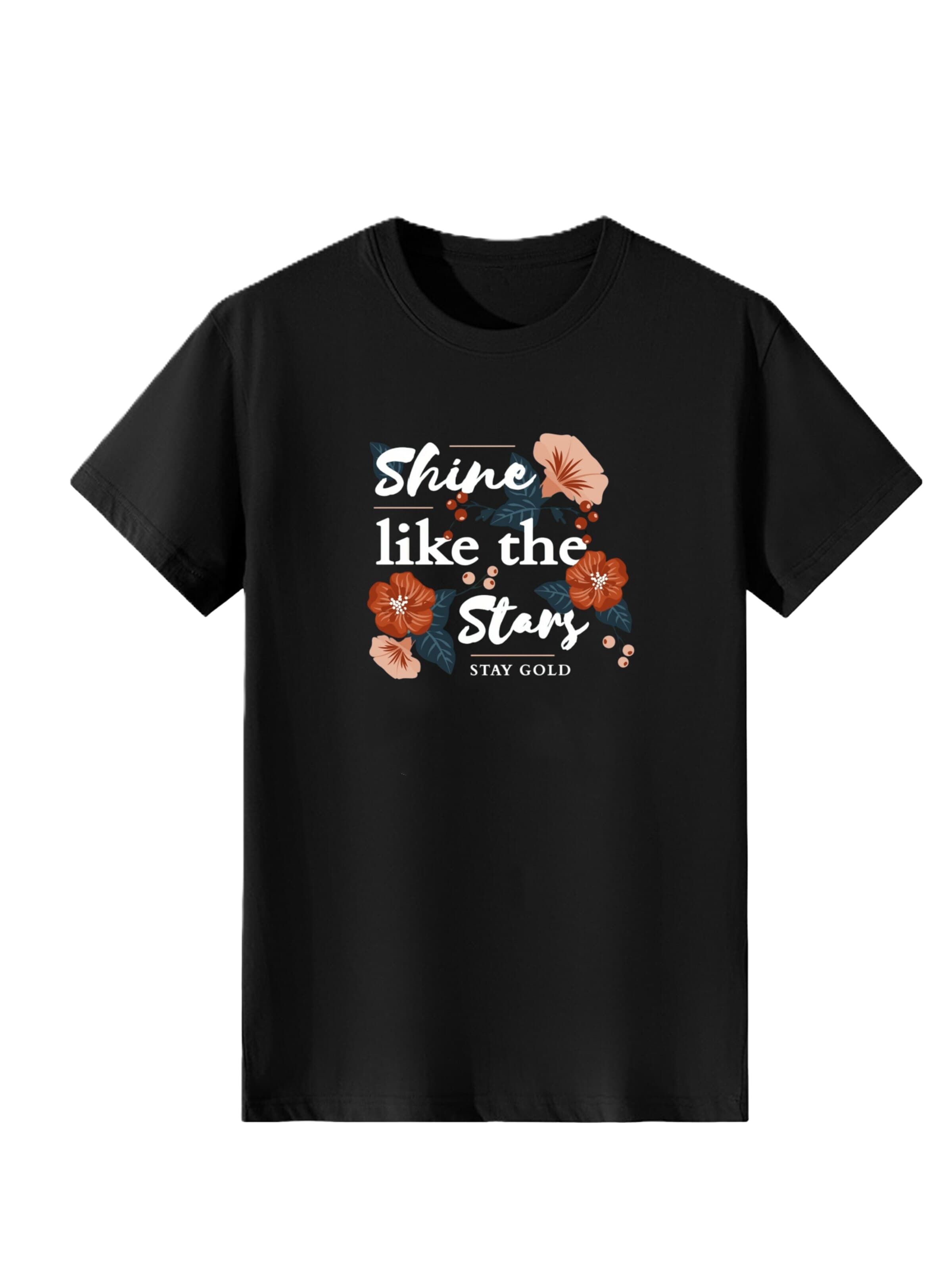 T-shirt 'Women Vintage Blue Flower Shine like the Stars Literary Print T-Shirt' LapaPlus en noir : devant