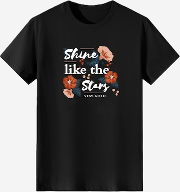 T-shirt 'Women Vintage Blue Flower Shine like the Stars Literary Print T-Shirt' LapaPlus en noir : devant