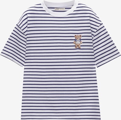 Pull&Bear T-shirt en marine / marron / brocart / blanc, Vue avec produit