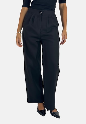 Elara Loose fit Pleat-Front Pants in Black: front