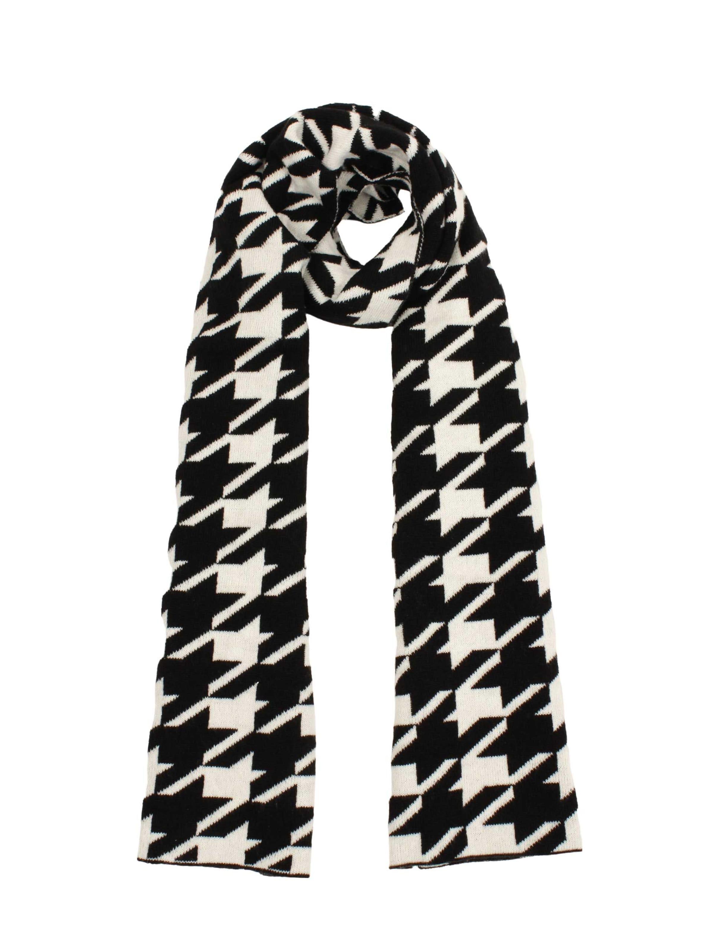 SAMAYA Weicher Strickschal 'Kara', mit klassischem Hahnentrittmuster in Weiß: Vorderseite