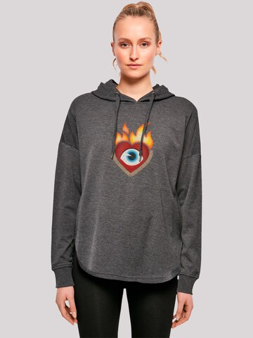 Sweat-shirt 'Heart on flames with eye and golden beads' emoji couture en gris : devant