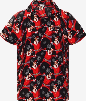 King Kameha Regular Fit Hemd 'Christmas Laughing Santa' in Schwarz: Vorderseite