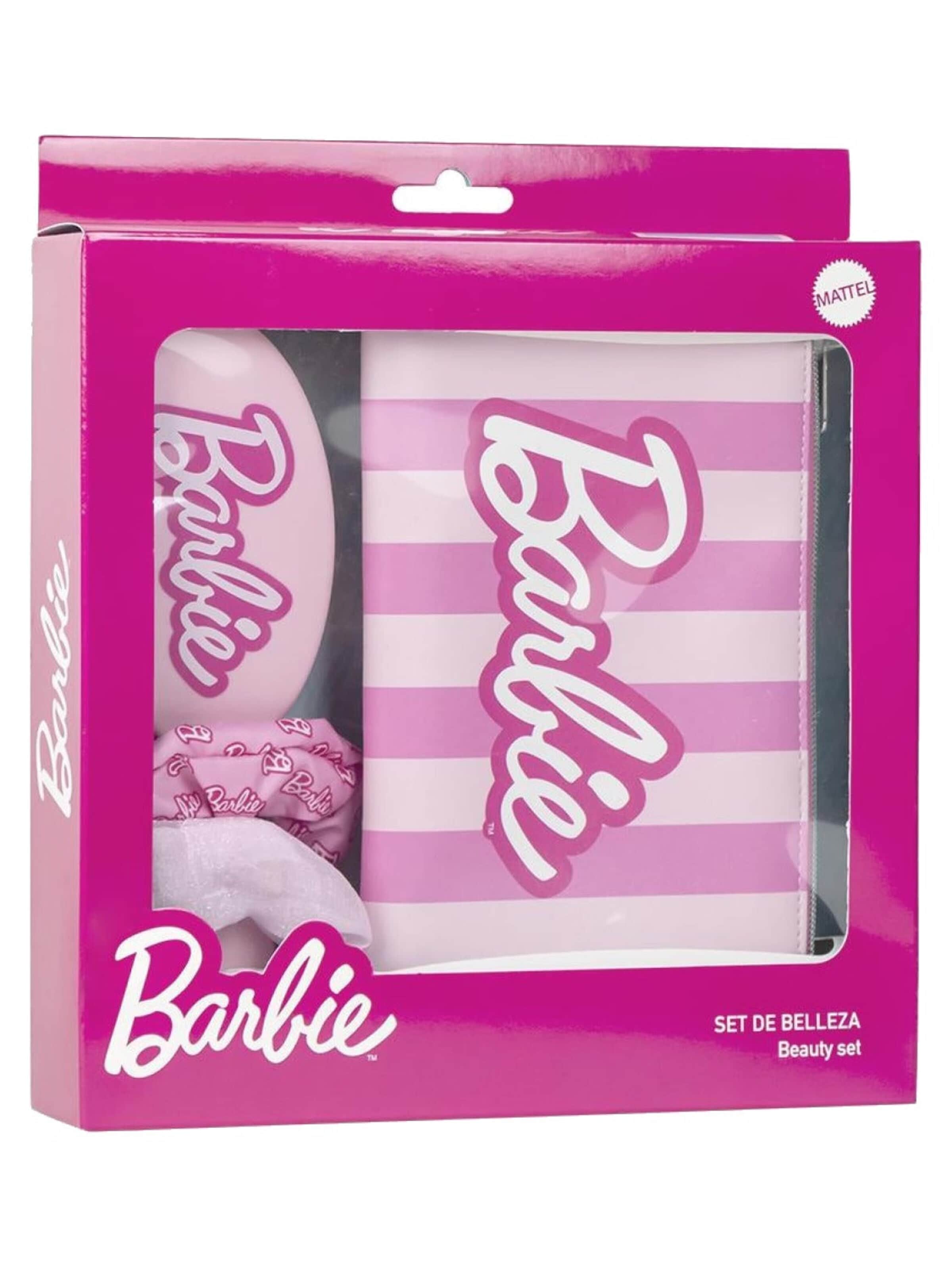 BARBIE Set 'Barbie Beauty Set Haarborstel Toilettas Haar scrunchies Cadeauverpakking' in Roze: voorkant