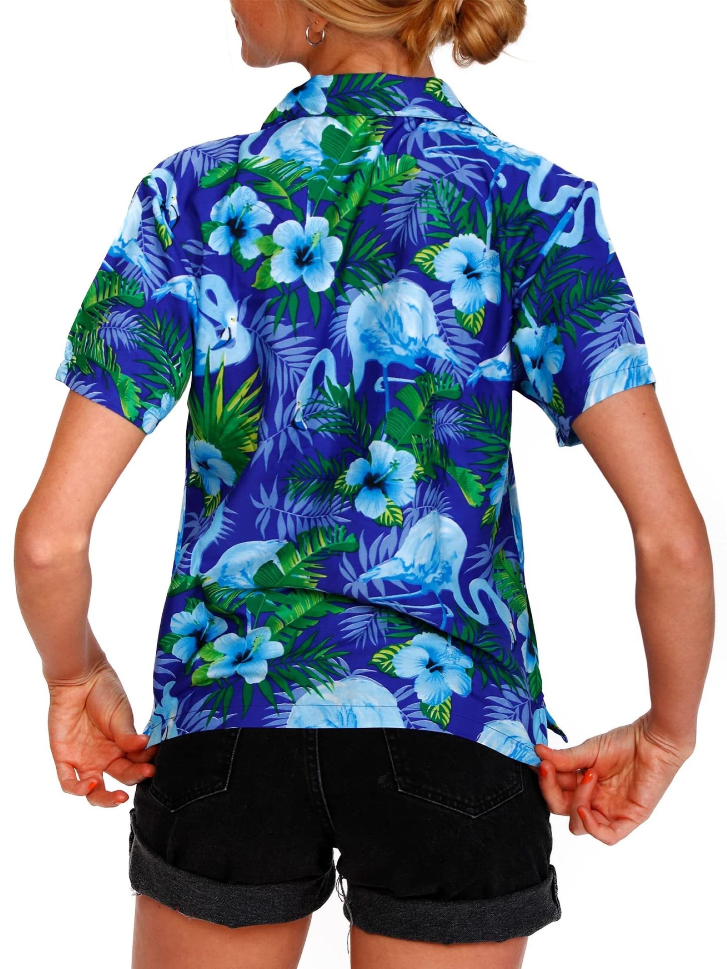 Camicia da donna 'Flamingo Flowers' di King Kameha in blu