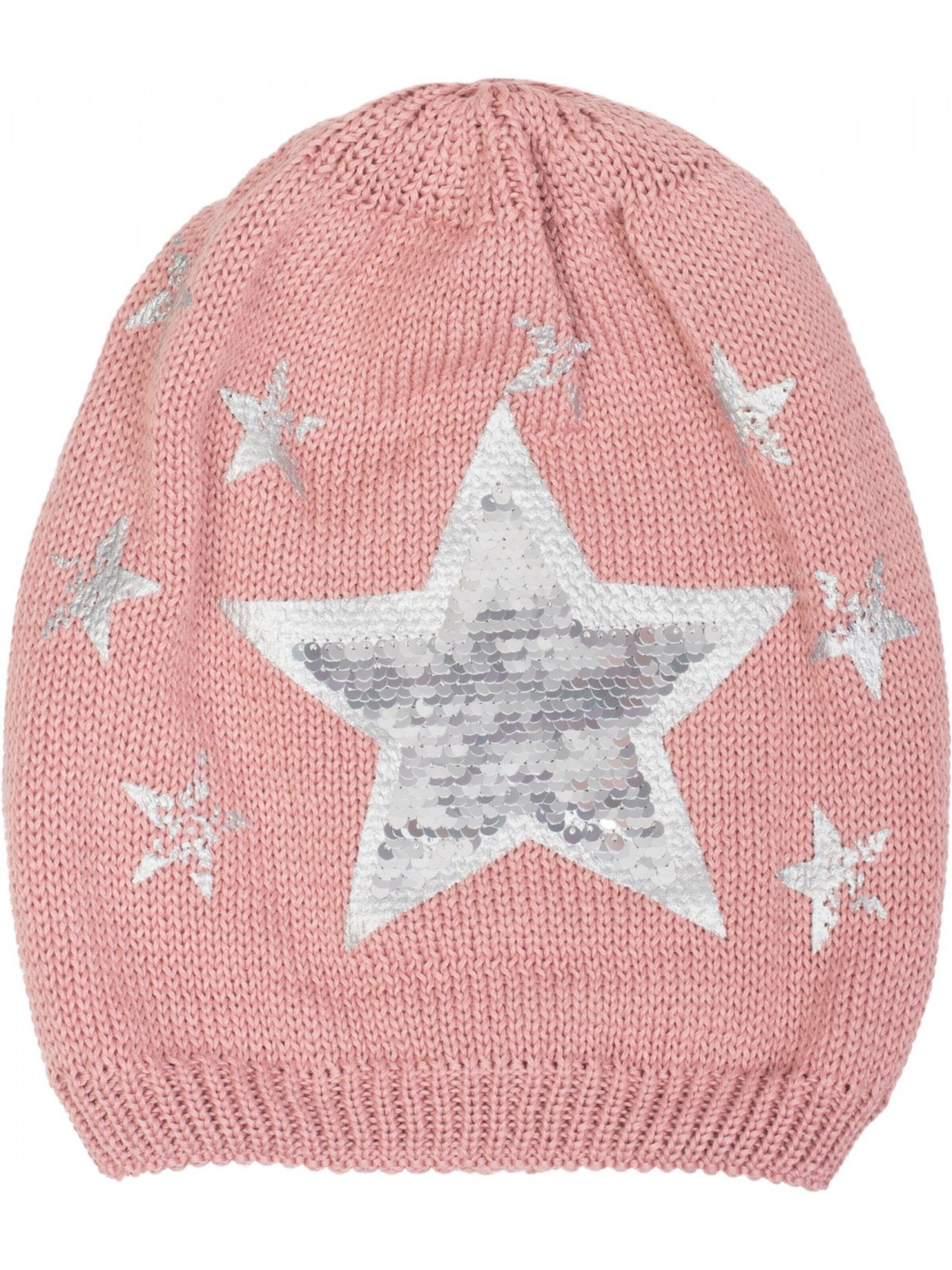 styleBREAKER Mütze 'Strick Beanie mit Pailletten Stern Print'‌‌‌‌‌‌‌‌‌‌ in Pink