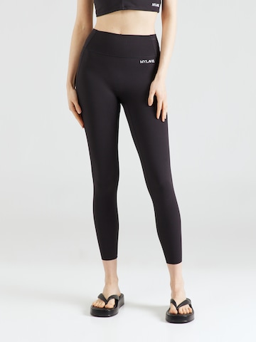 MYLAVIE Skinny Workout Pants in Black: front