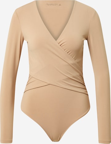 Abercrombie & Fitch Shirt bodysuit 'LS SLINKY RUCHED WRAP BODYSUIT' in Brown: front