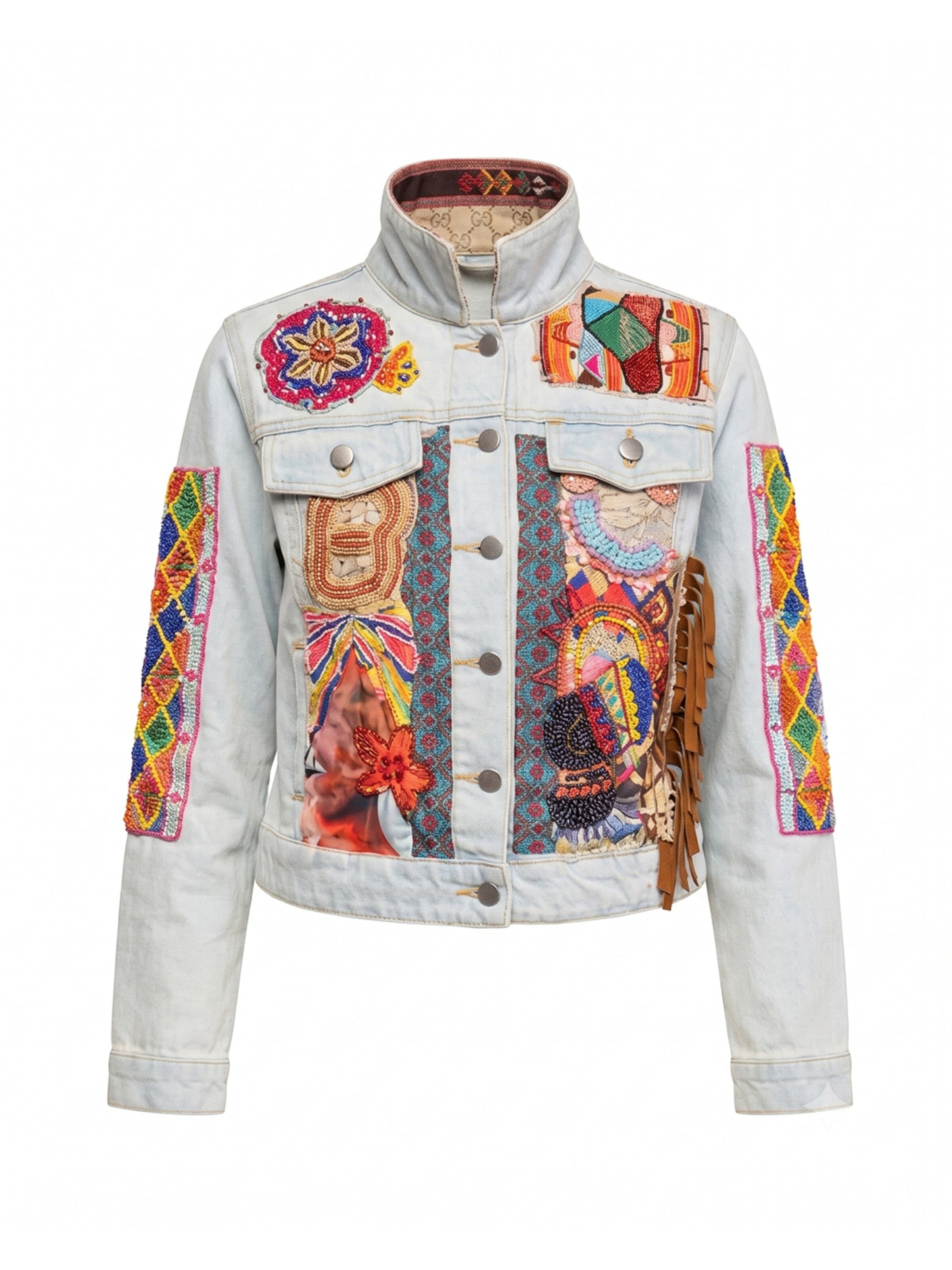 Tantra Between-Season Jacket 'Chaqueta denim con dibujo africano bordado y lentejuelas' in M in Blue denim, Item view