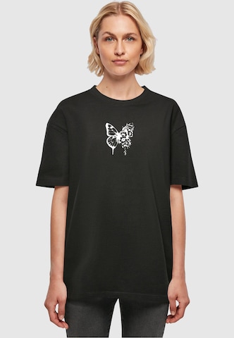 Merchcode Oversized Shirt 'Flowers Bloom' in Black: front