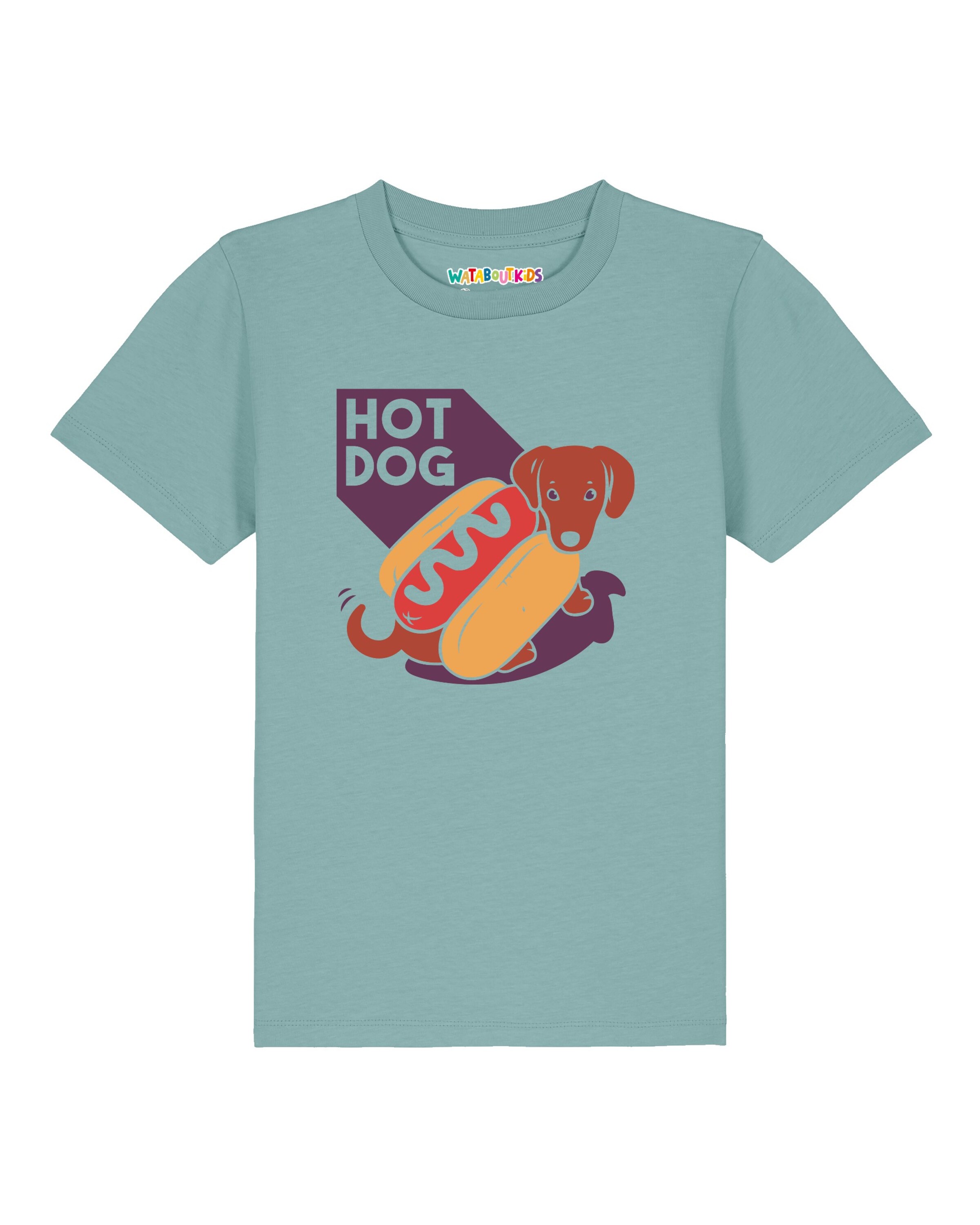 watabout.kids Shirt 'Hot Dog' in 104 in de kleur Turquoise / Geel / Lila, Productweergave