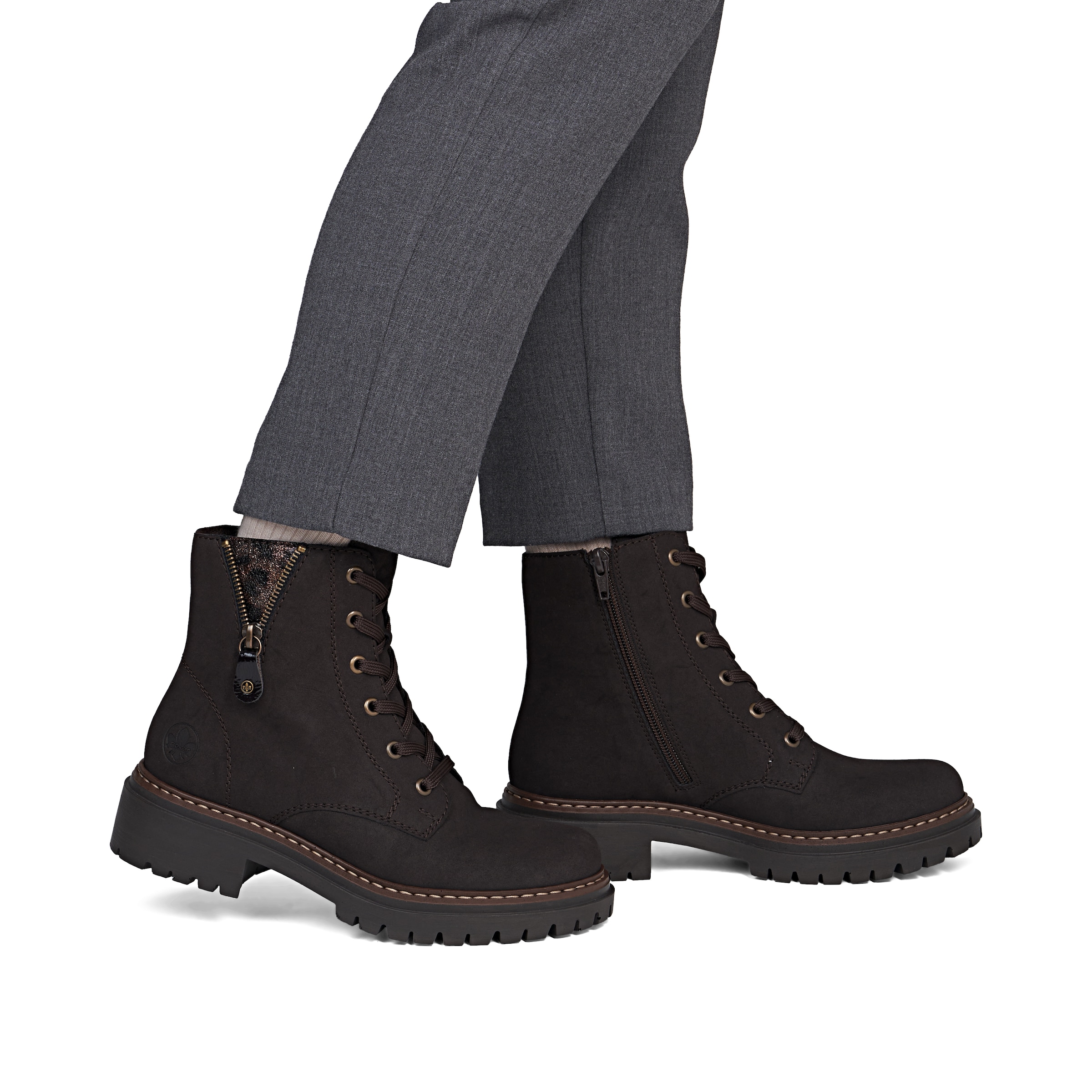 Rieker Lace-Up Ankle Boots in Brown: front