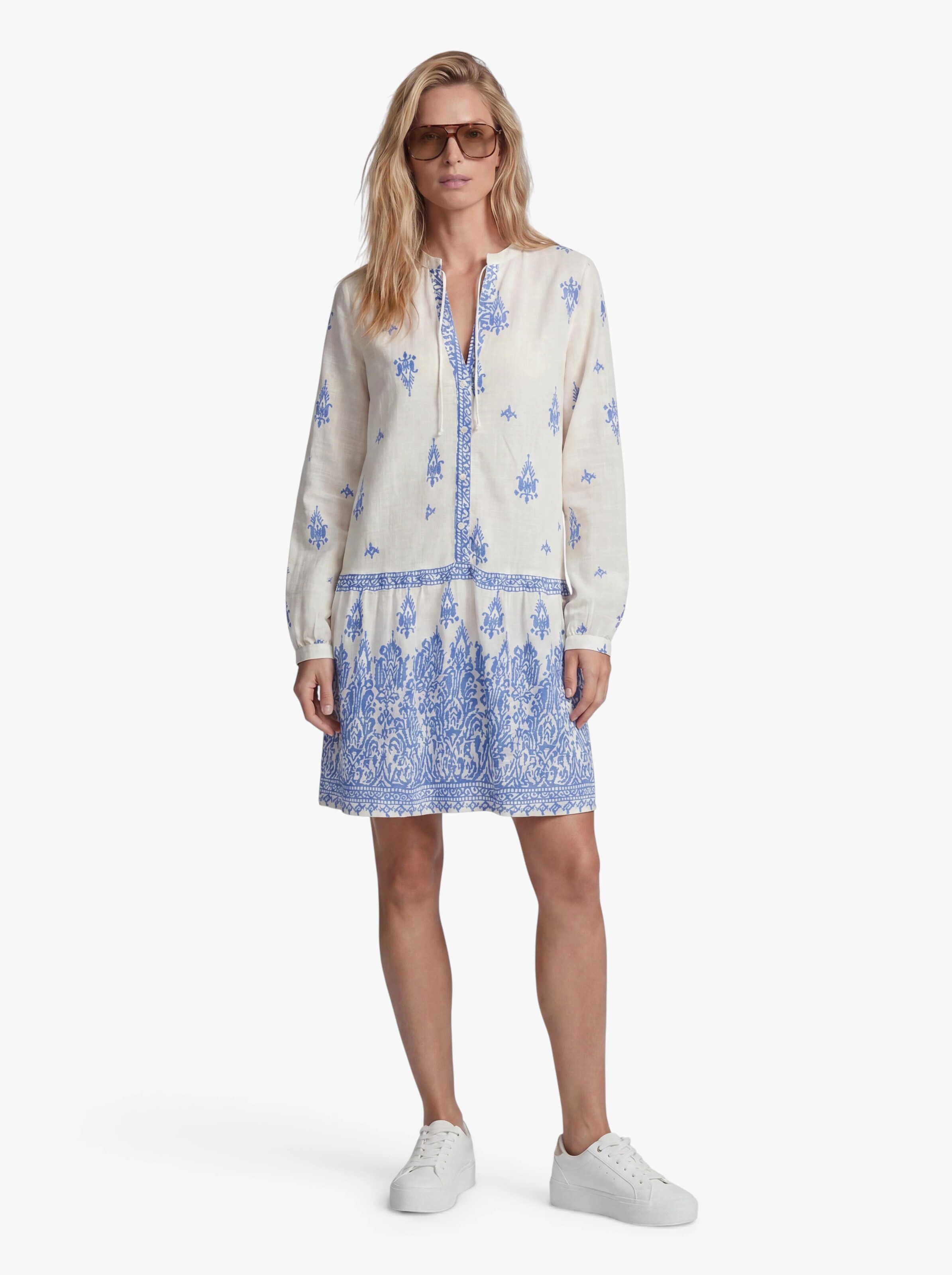 ONLY - Vestido 'ONLALMA L/S SHORT DRESS WVN NOO' em branco