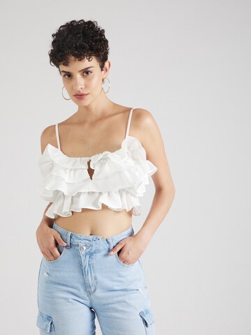 Top 'Frill Dream' di NLY by Nelly in bianco: frontale