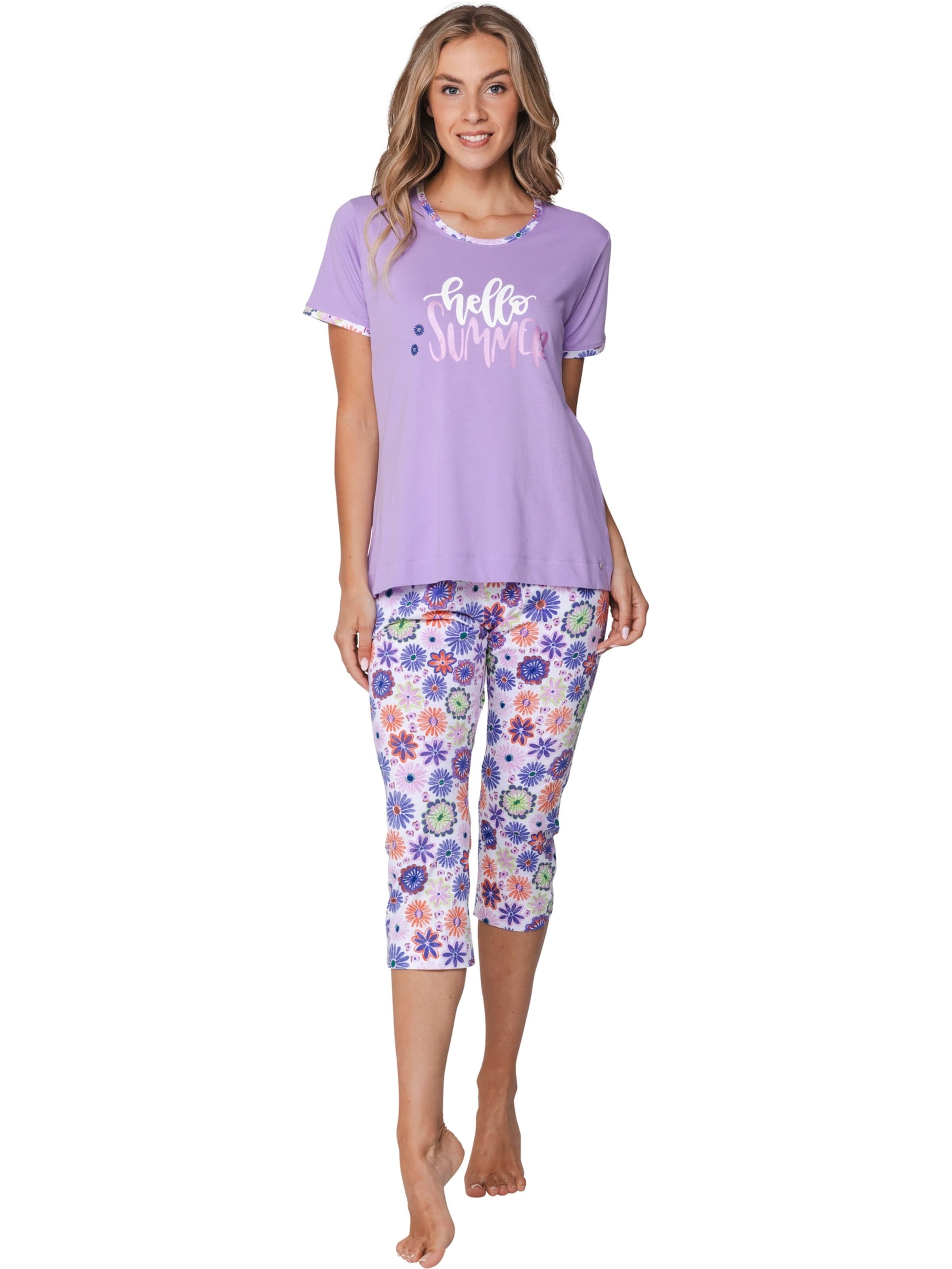 Rebelle Pyjama 'Pyjama with 3/4 pants' in Lila: voorkant