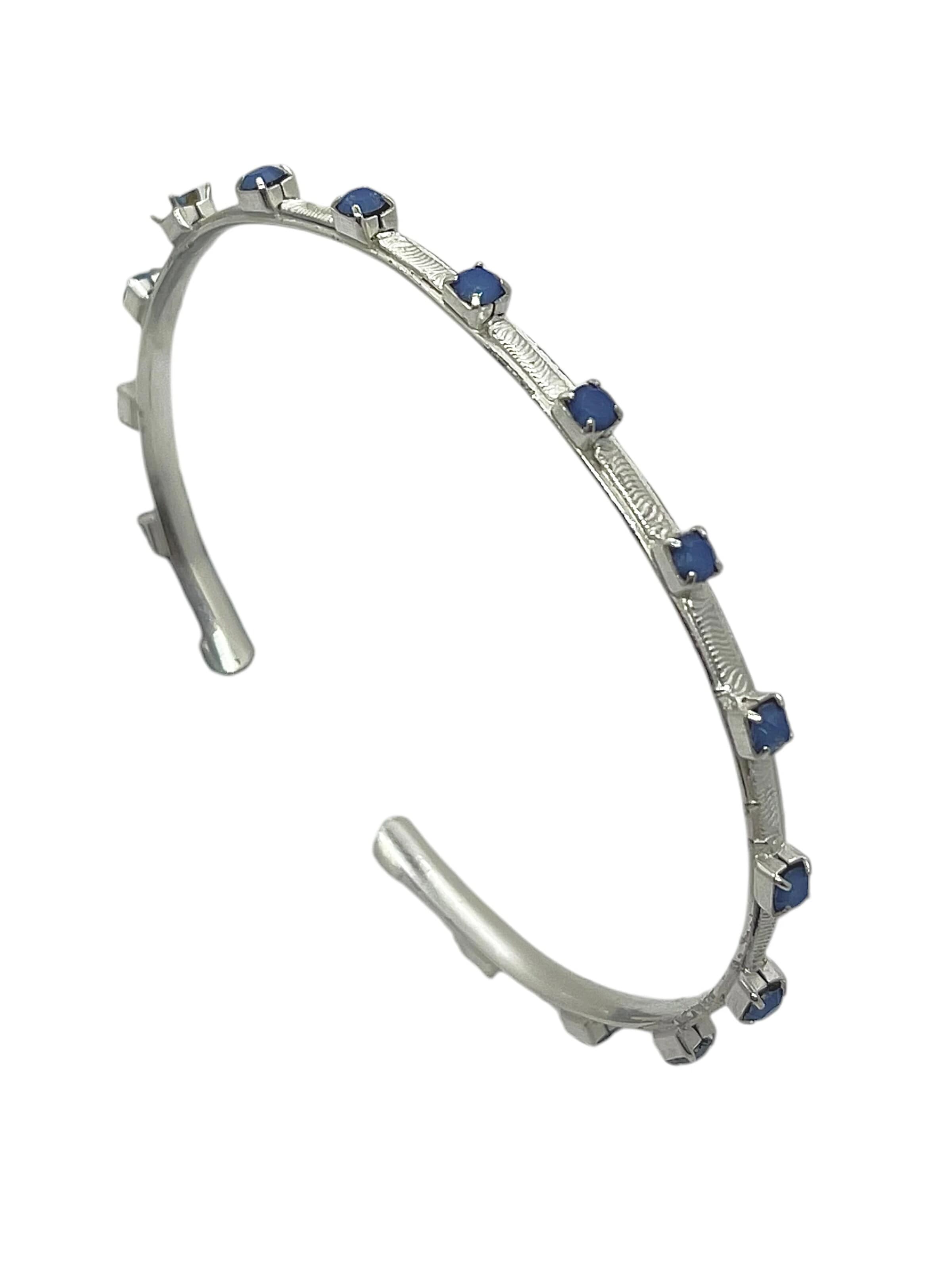 Bracelet 'Point bracelet in silver and Sw crystals in blue opal' Gloria Mago en argent