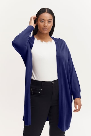 Fransa Curve Knit Cardigan in Blue: front