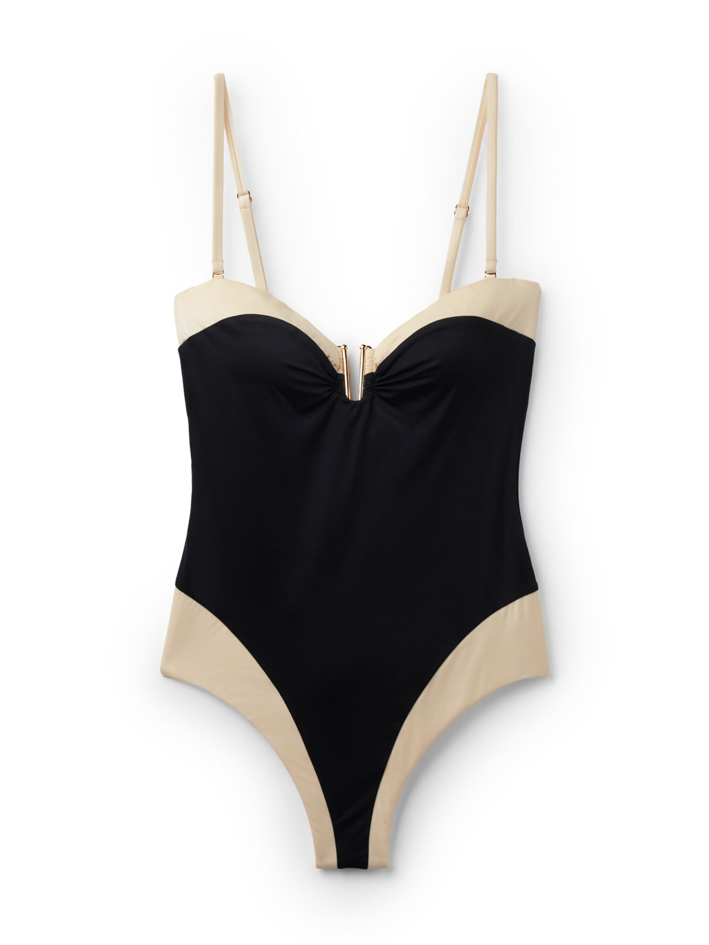 CALZEDONIA Bandeau Swimsuit 'Elegant Bicolor' in Black: front