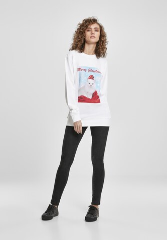 Bluză de molton 'Merry Christmas Cat' de la Merchcode pe alb