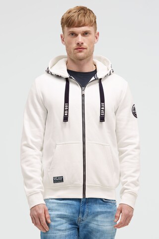 CAMP DAVID Zip-Up Hoodie in White: front