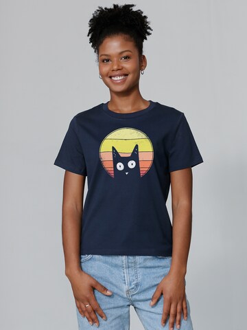 Maglietta 'Sunset Cat' di Watapparel in blu: frontale