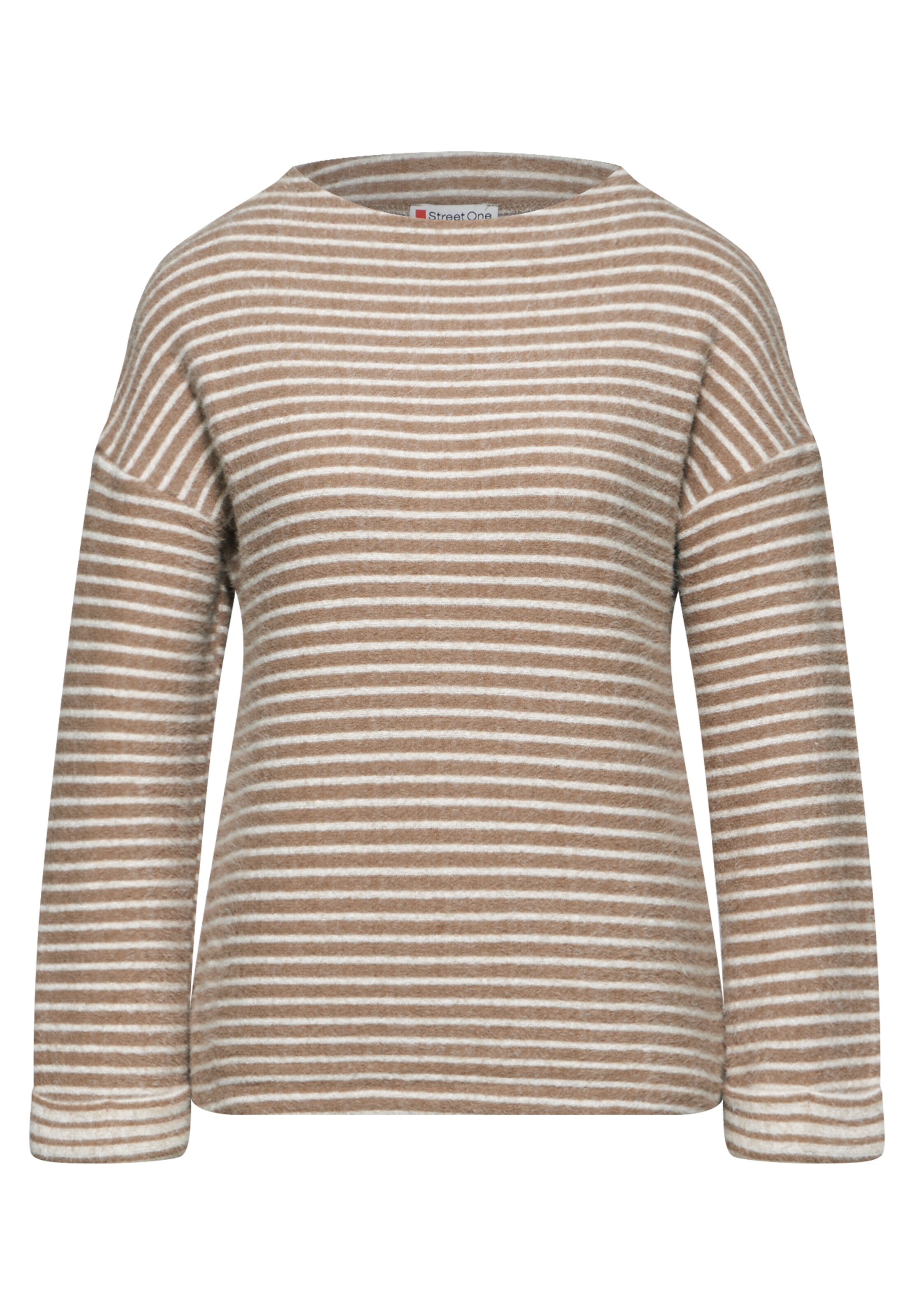 STREET ONE Shirt in sand / weiß, Produktansicht