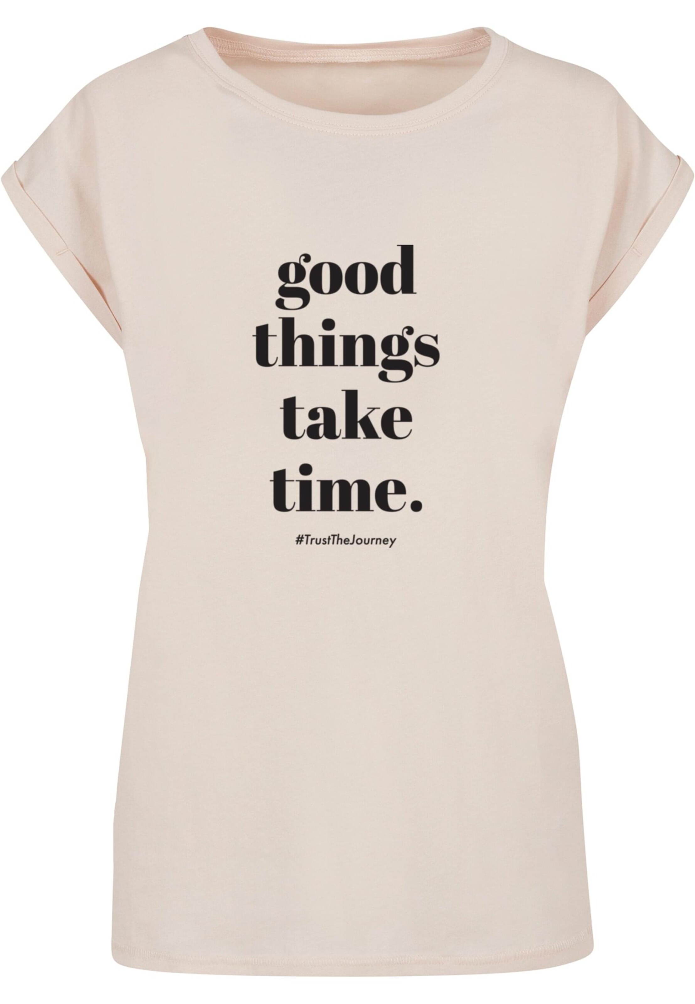Merchcode Shirt 'Good Things Take Time' in Beige: voorkant