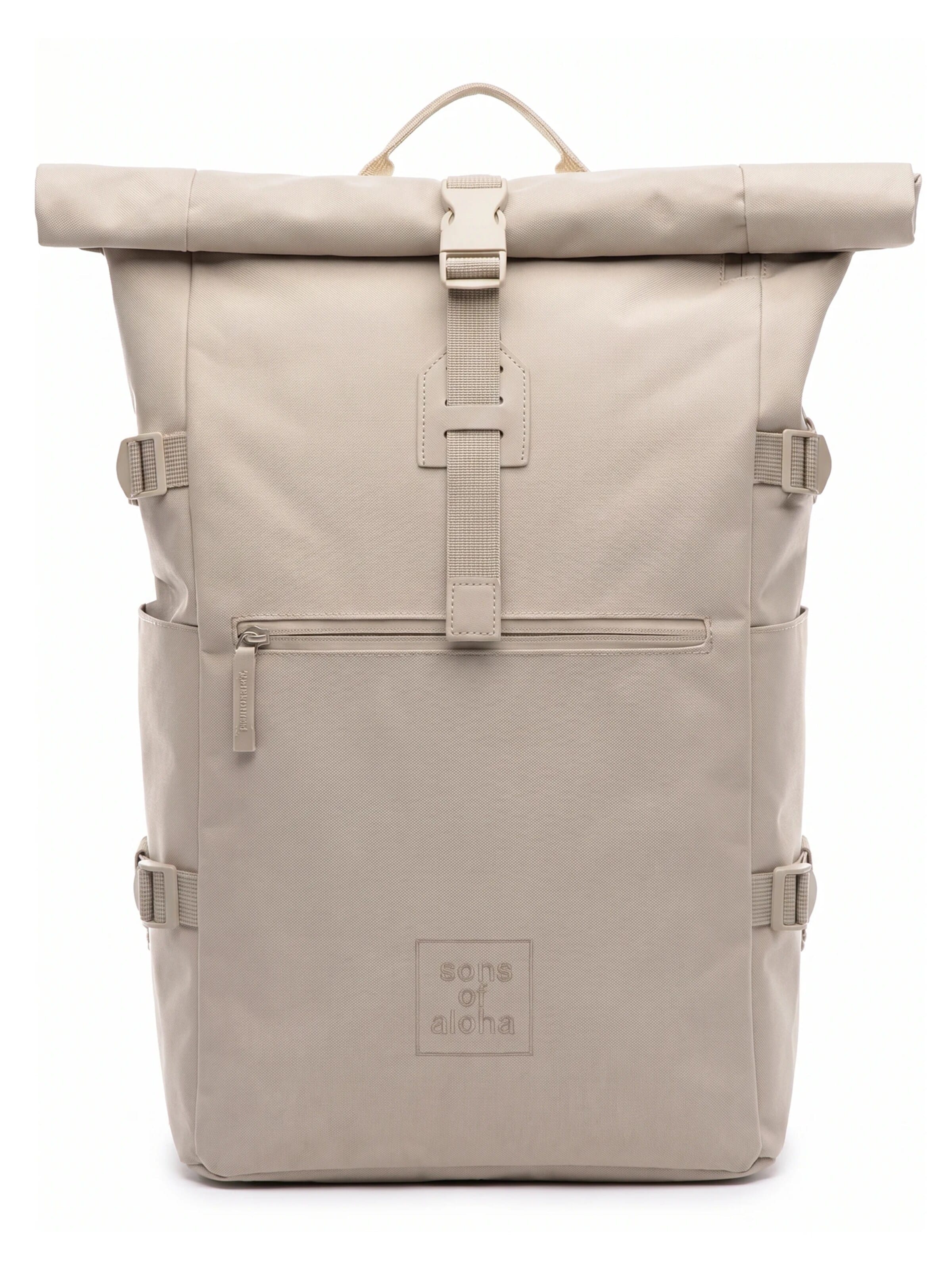 SONS OF ALOHA Backpack 'XL RollTop Rucksack KANE erweiterbar' in Beige: front