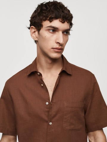 MANGO MAN Regular fit Button Up Shirt 'Ants' in Brown