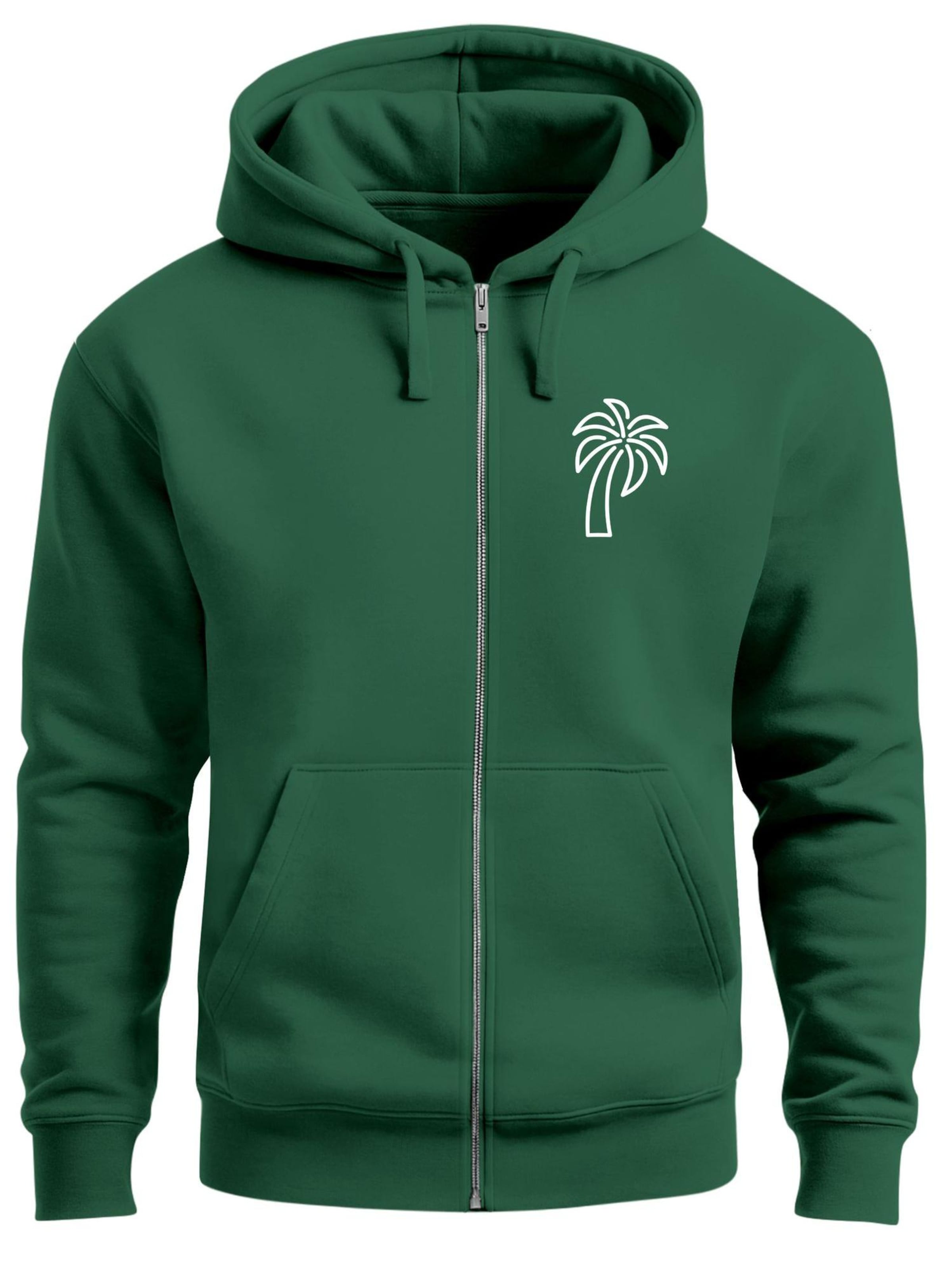 Neverless Zip-Up Hoodie 'Palm Lineart' in Green: front