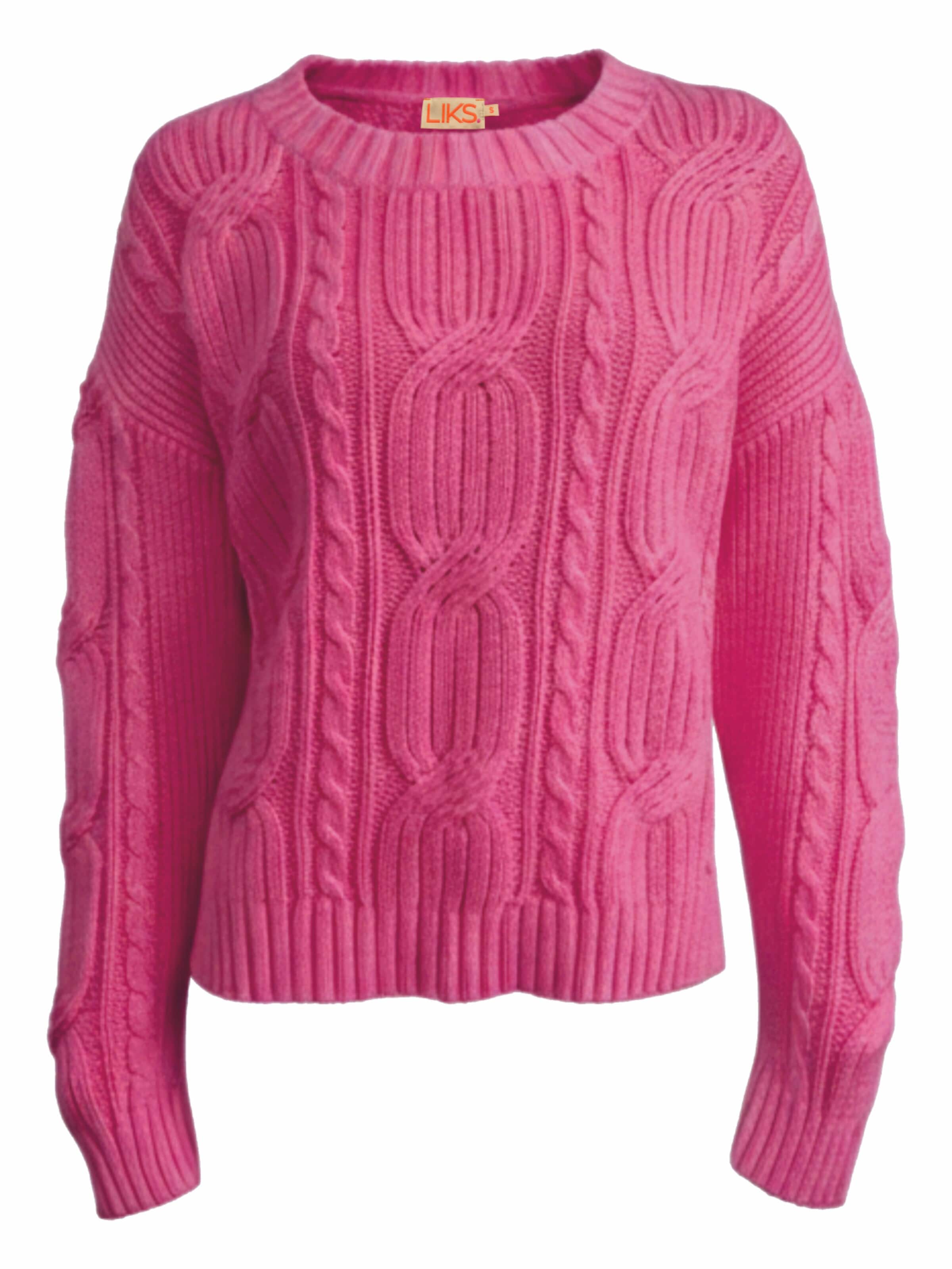 LIKS. Munich Sweter 'Strickpullover aus Zopfmuster mit Stickerei aus Baumwolle - DoroC' w kolorze różowy: przód